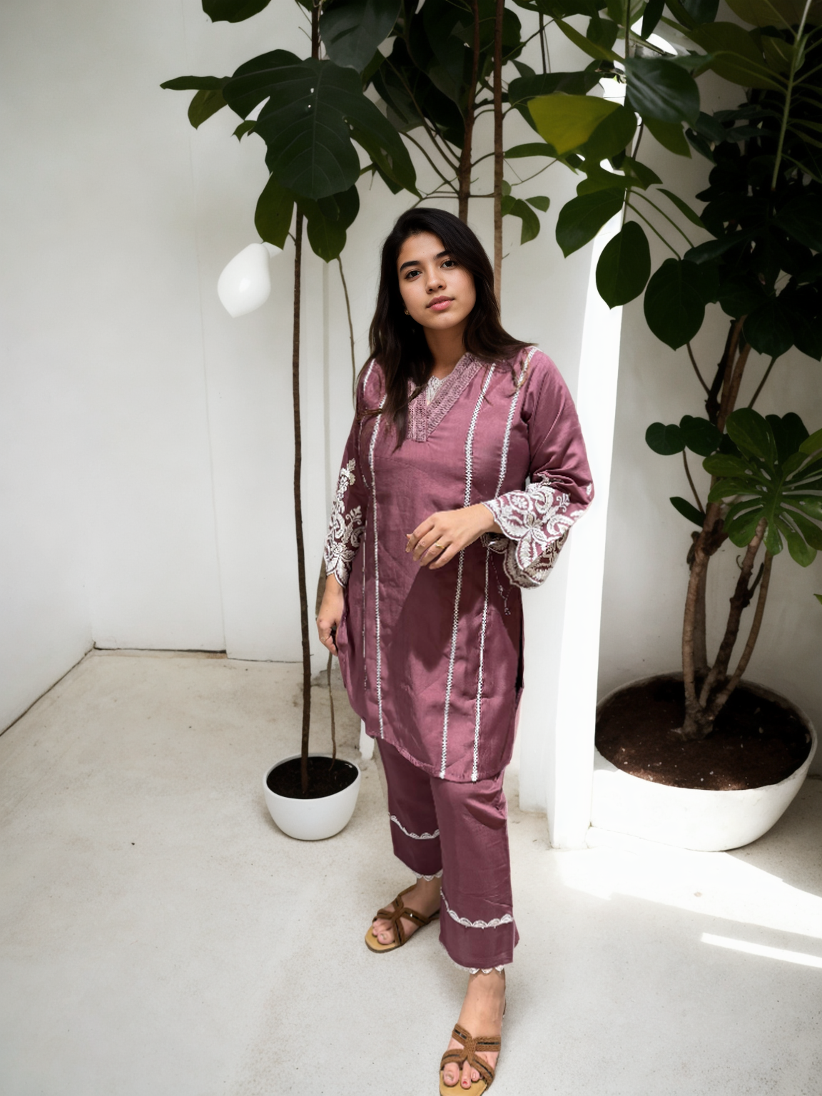 Pakistani-Style Roman Silk Coord Set with Intricate Embroidery