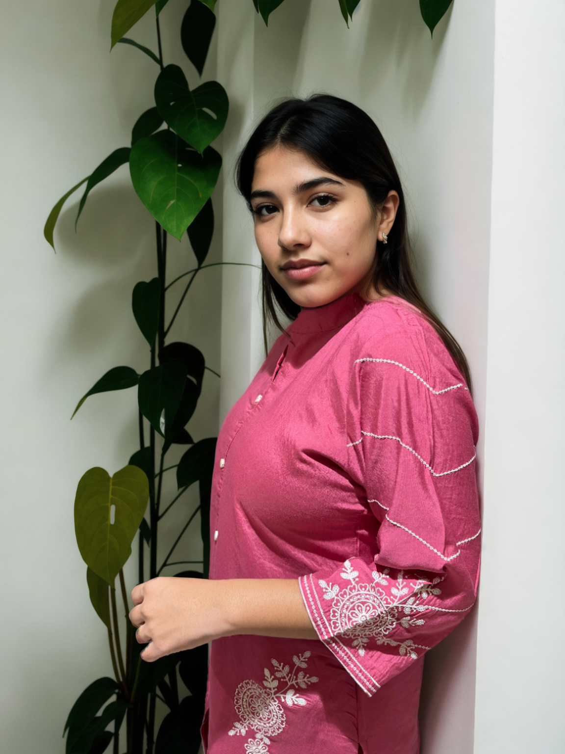 Elegant Embroidered Co-ord Set in Roman Silk – Pink | Yellow