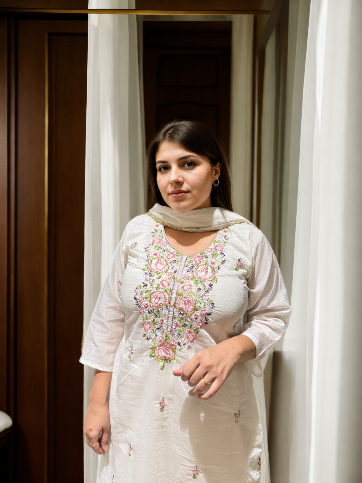 Bloom: Hand-Embroidered Mul Chanderi Suit Set