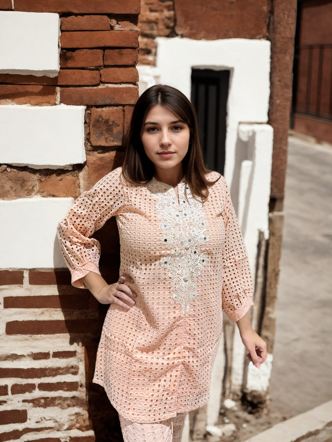 Gulnaar Blush Pink Coord Set with Cutwork & Embroidered Yoke |Signature Collection