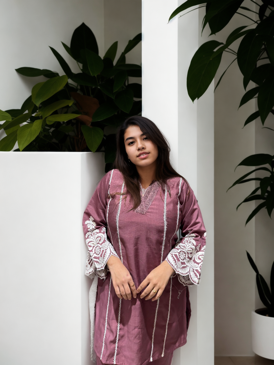 Pakistani-Style Roman Silk Coord Set with Intricate Embroidery