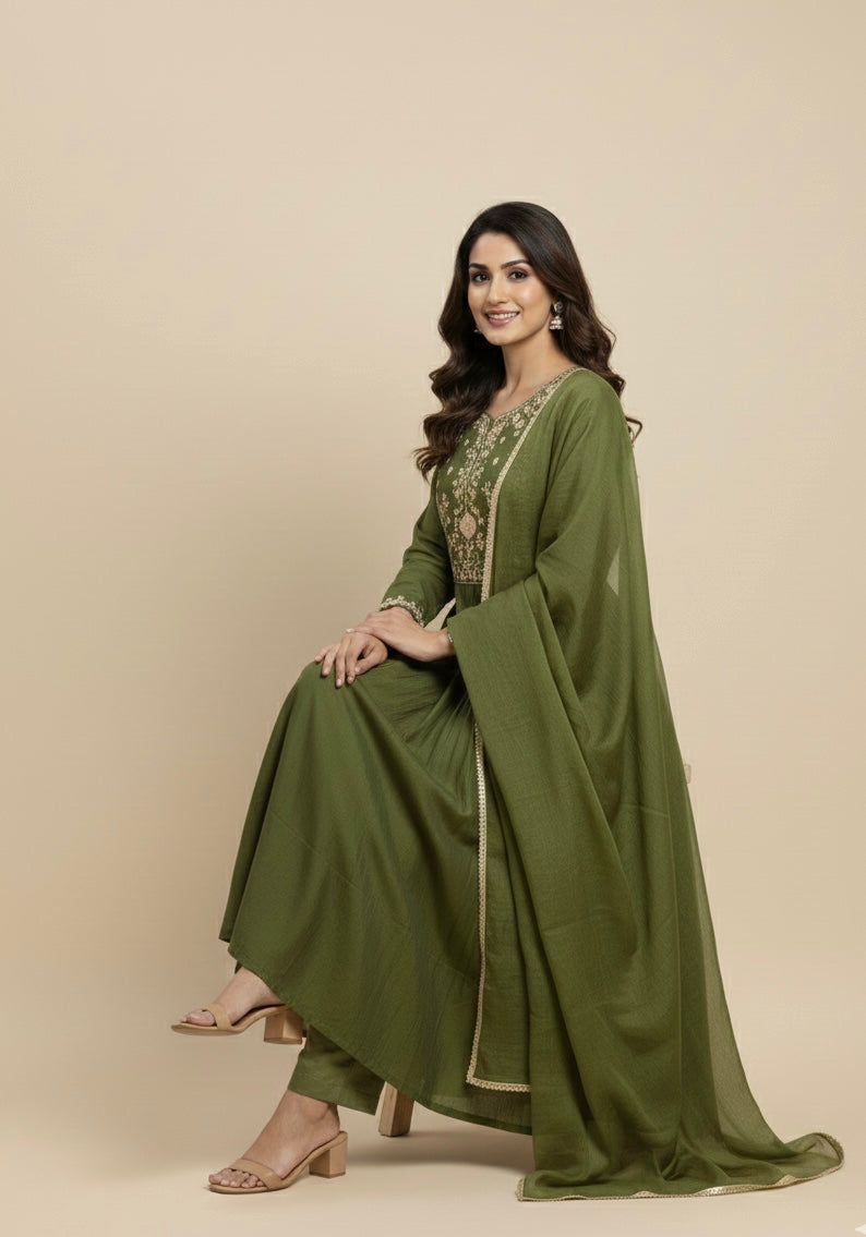 Festive Mul Chanderi Ghera Suit with Zardozi-Tissue Hand Embroidery