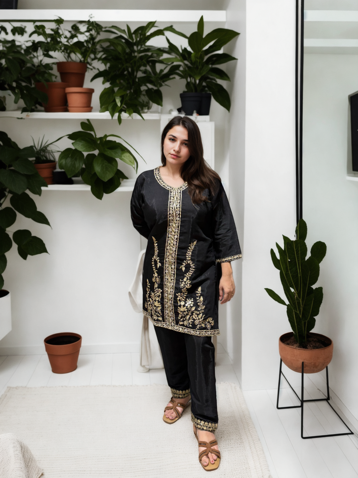 Royal Black Embroidered Coord Set – Gold Threadwork