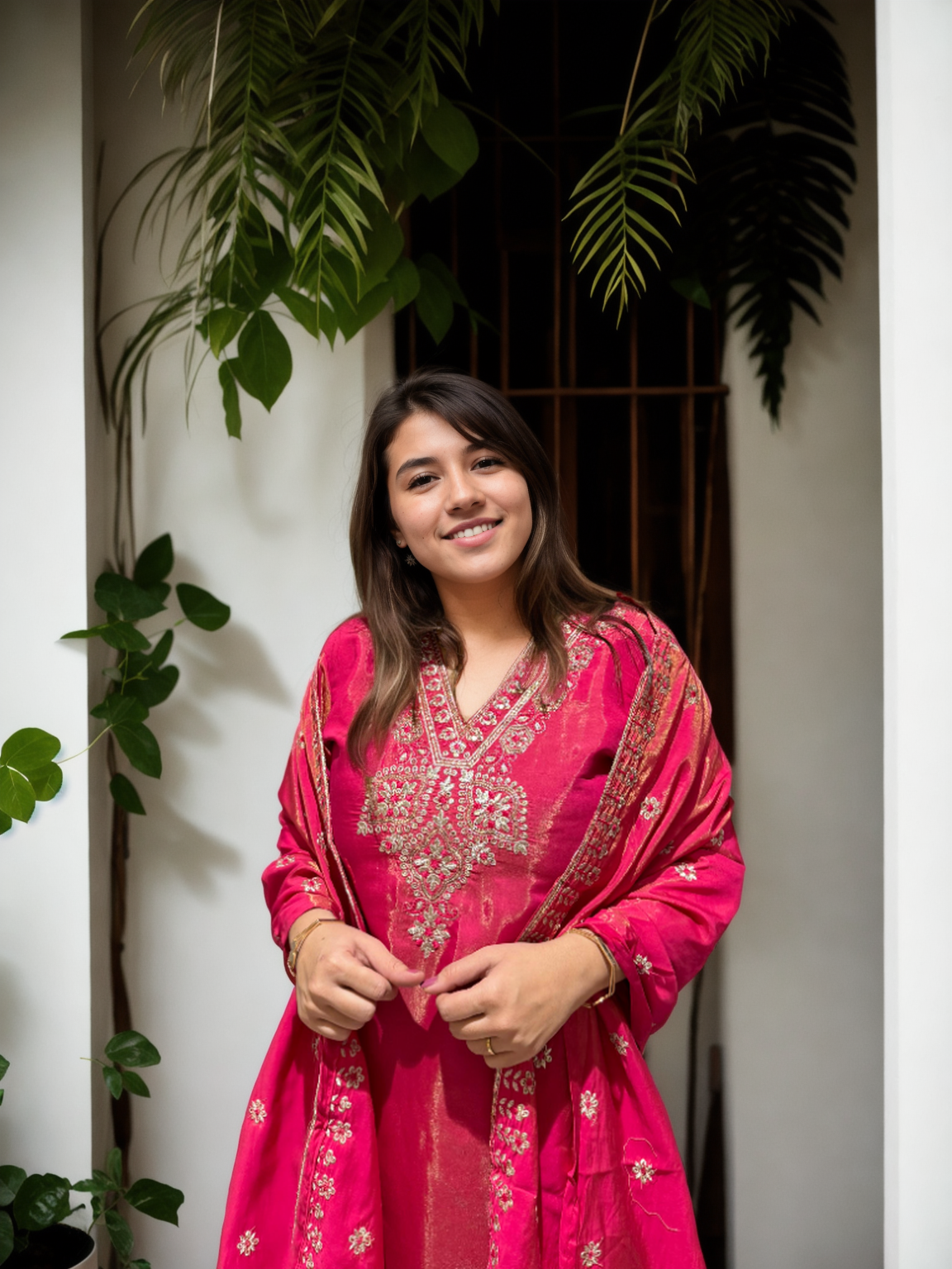 Shimmer Edition Roman Silk Suit Set – Embroidered Dupatta & Sleeves