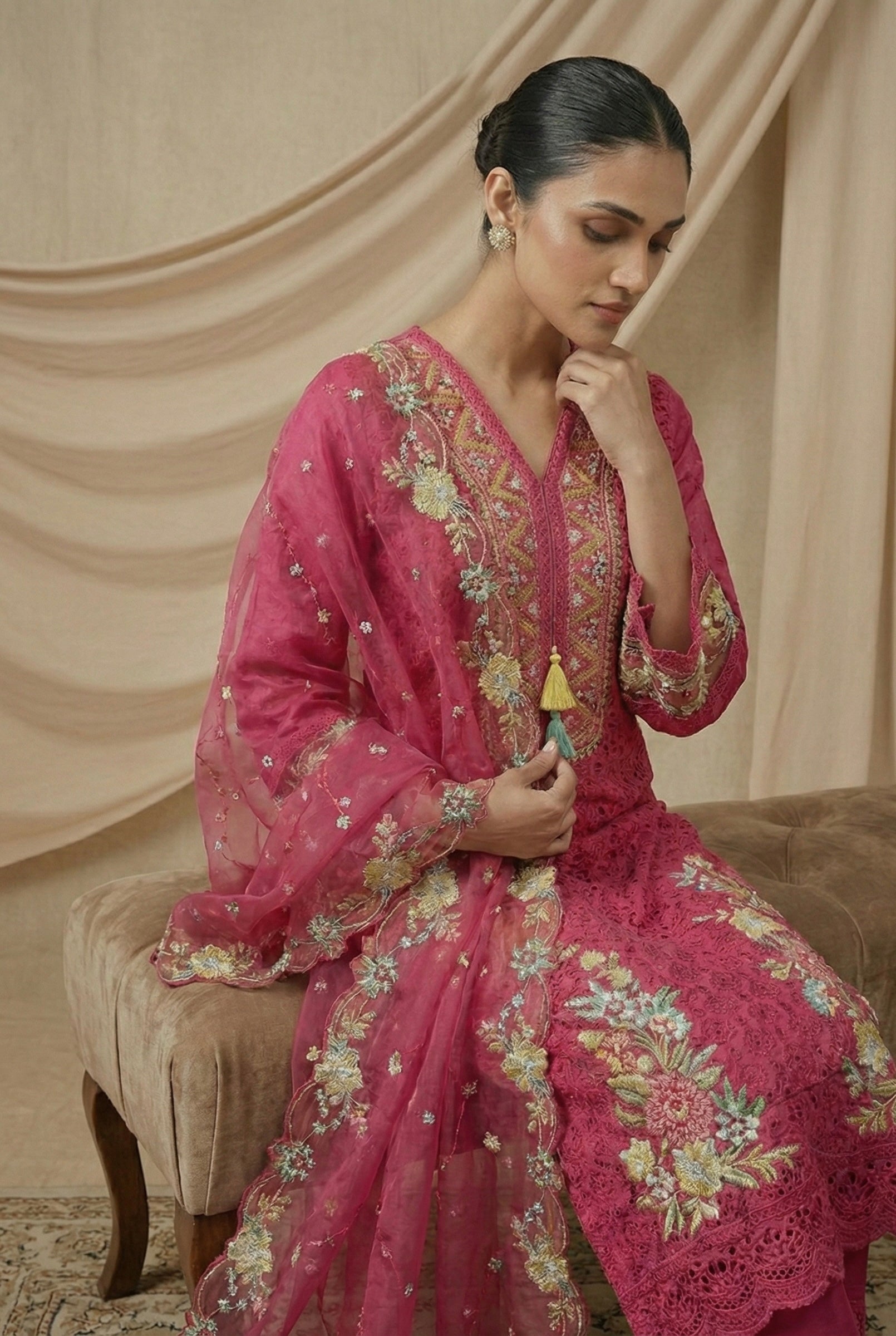 The Rani Pink Handcrafted Luxe Set | Heavy Cotton & Organza Signature Edition