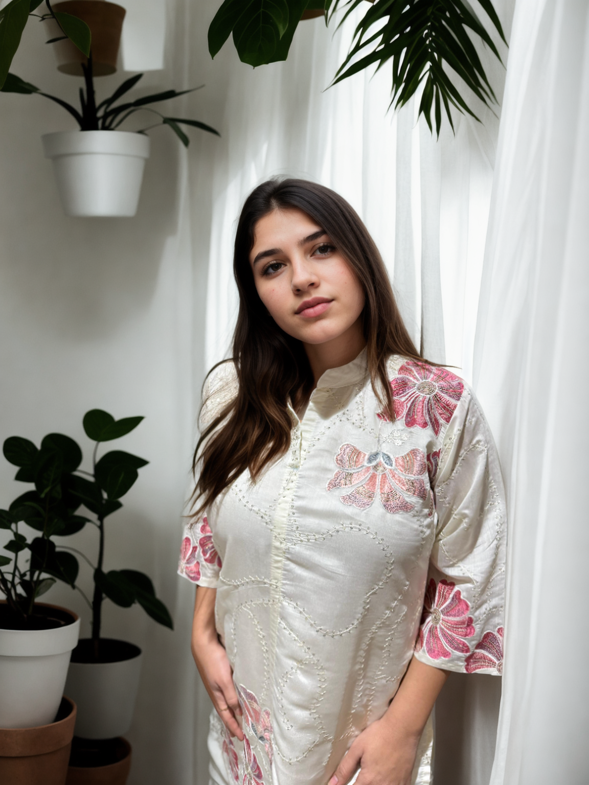 Chikan-Inspired Kurta Set with Bold Floral Appliqué