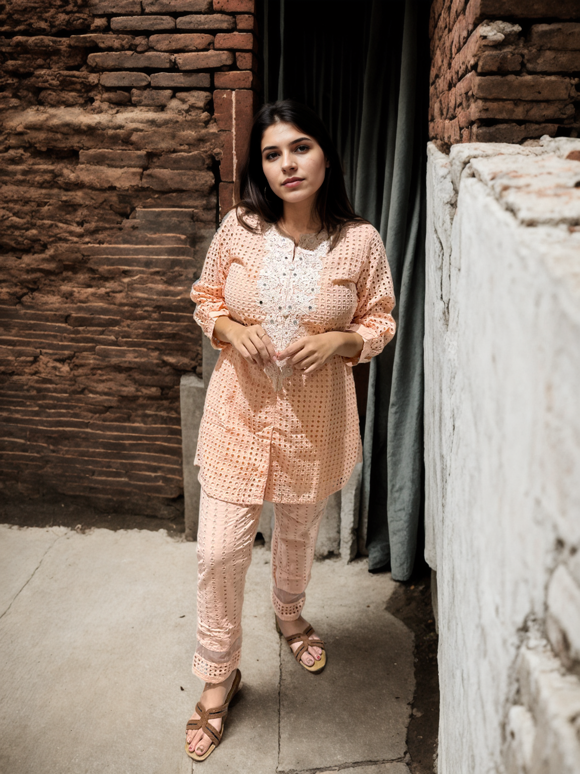 Gulnaar Blush Pink Coord Set with Cutwork & Embroidered Yoke |Signature Collection
