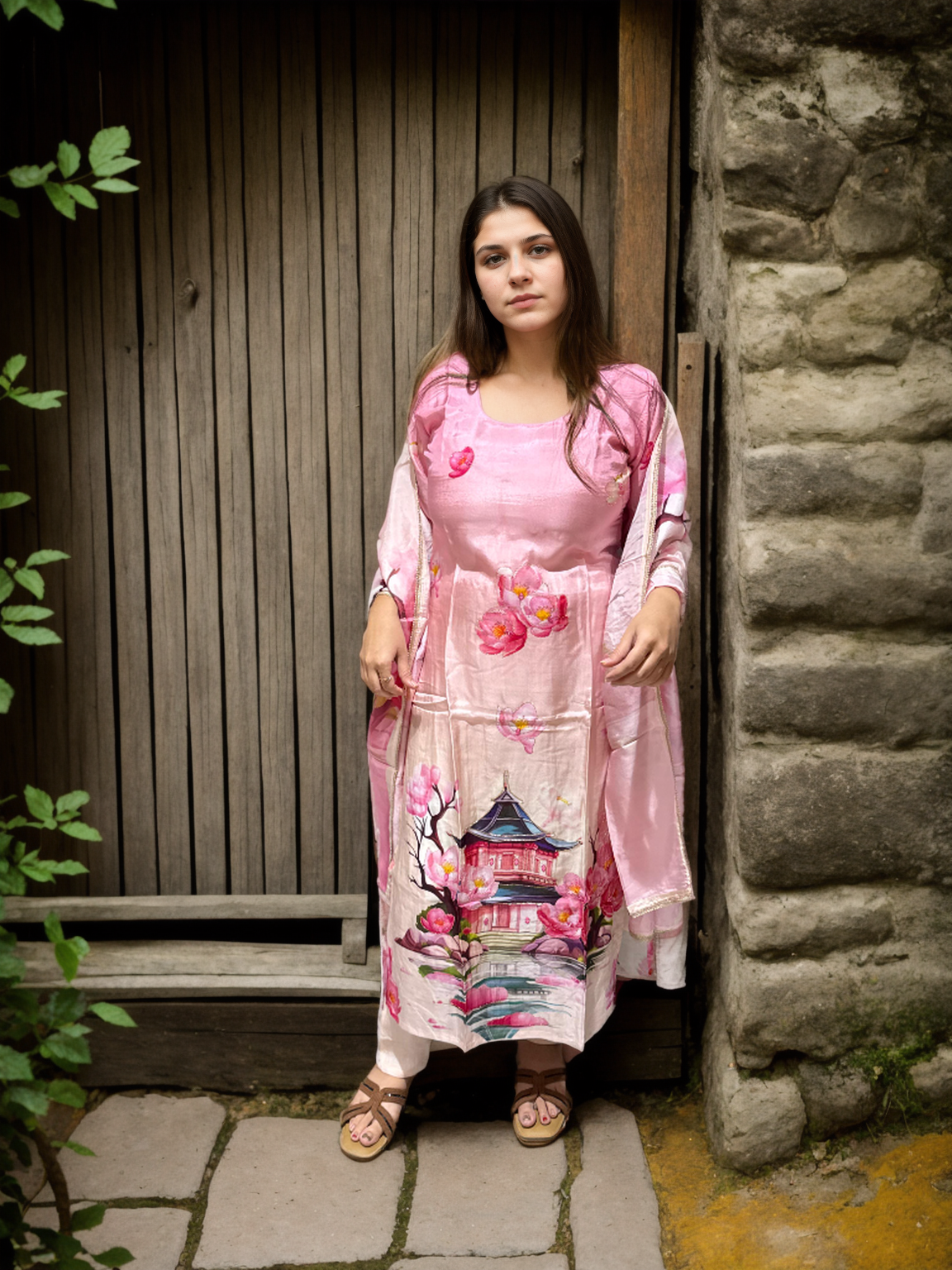 Temple Garden Cotton Silk Suit Set | Signature Collection