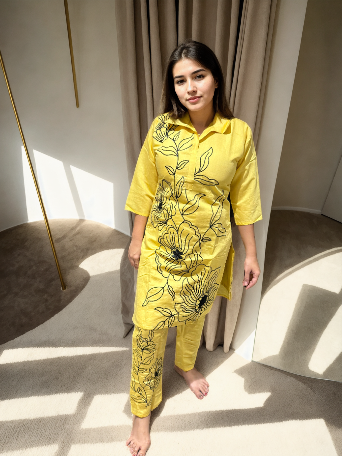 Sunbloom & Ivory Garden Floral Coord Sets – Roman Silk | M to XXL