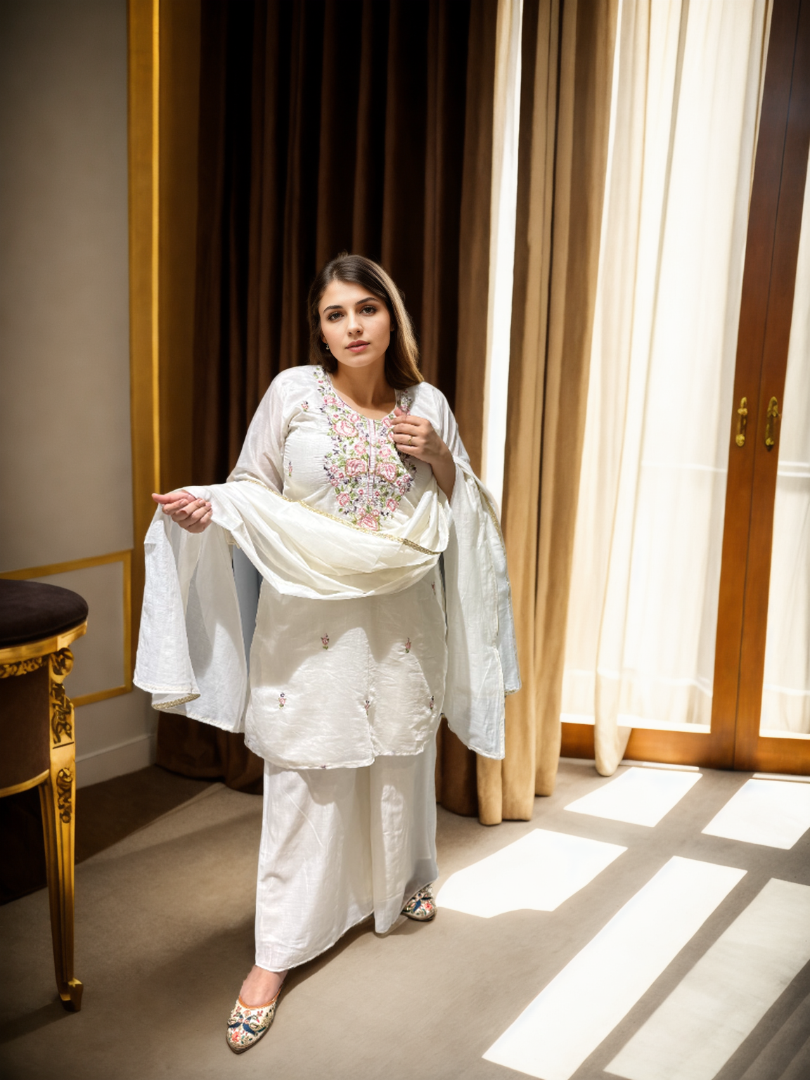 Bloom: Hand-Embroidered Mul Chanderi Suit Set