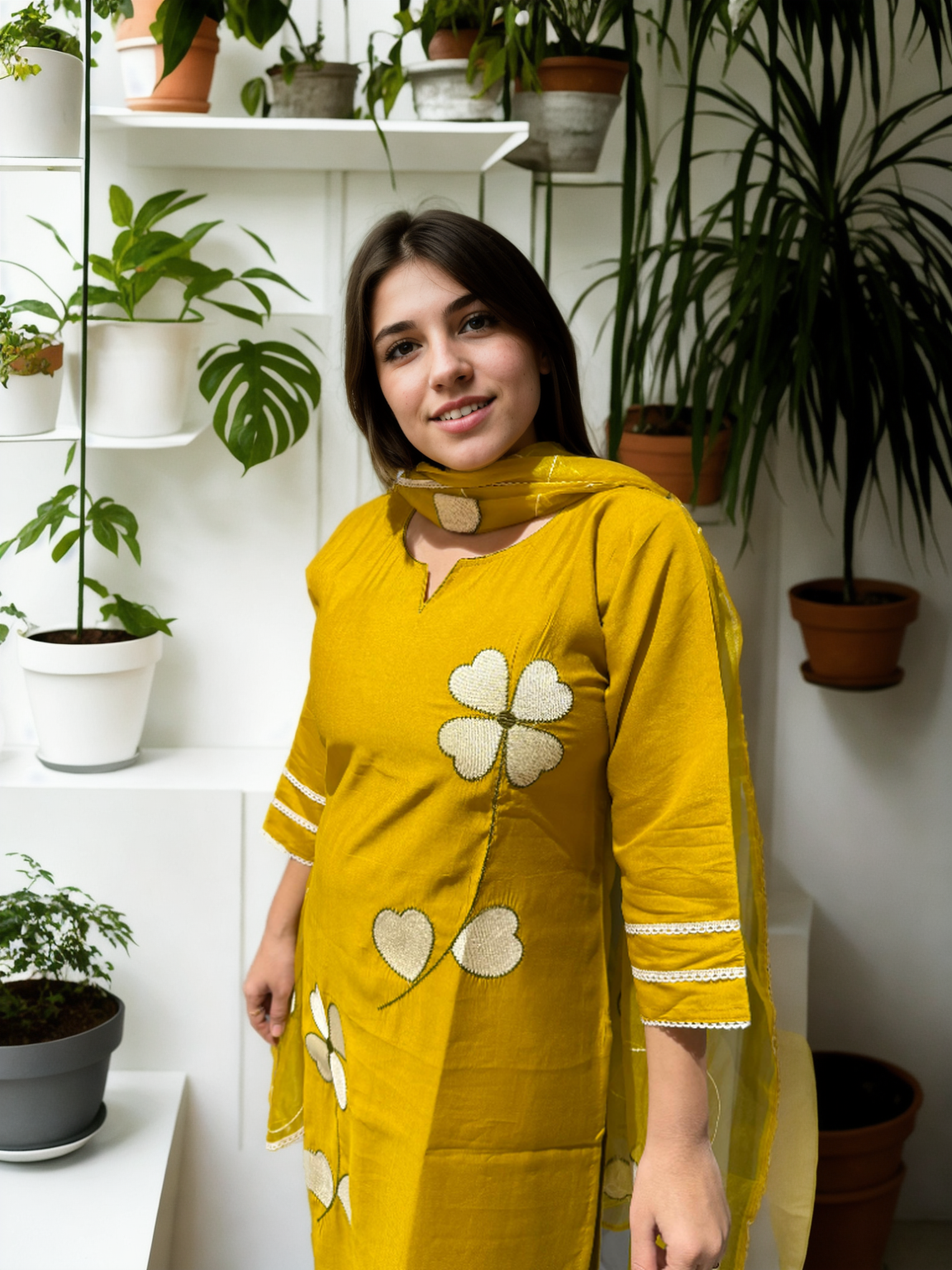 Heart Bloom Suit Set – Roman Silk with Organza Dupatta