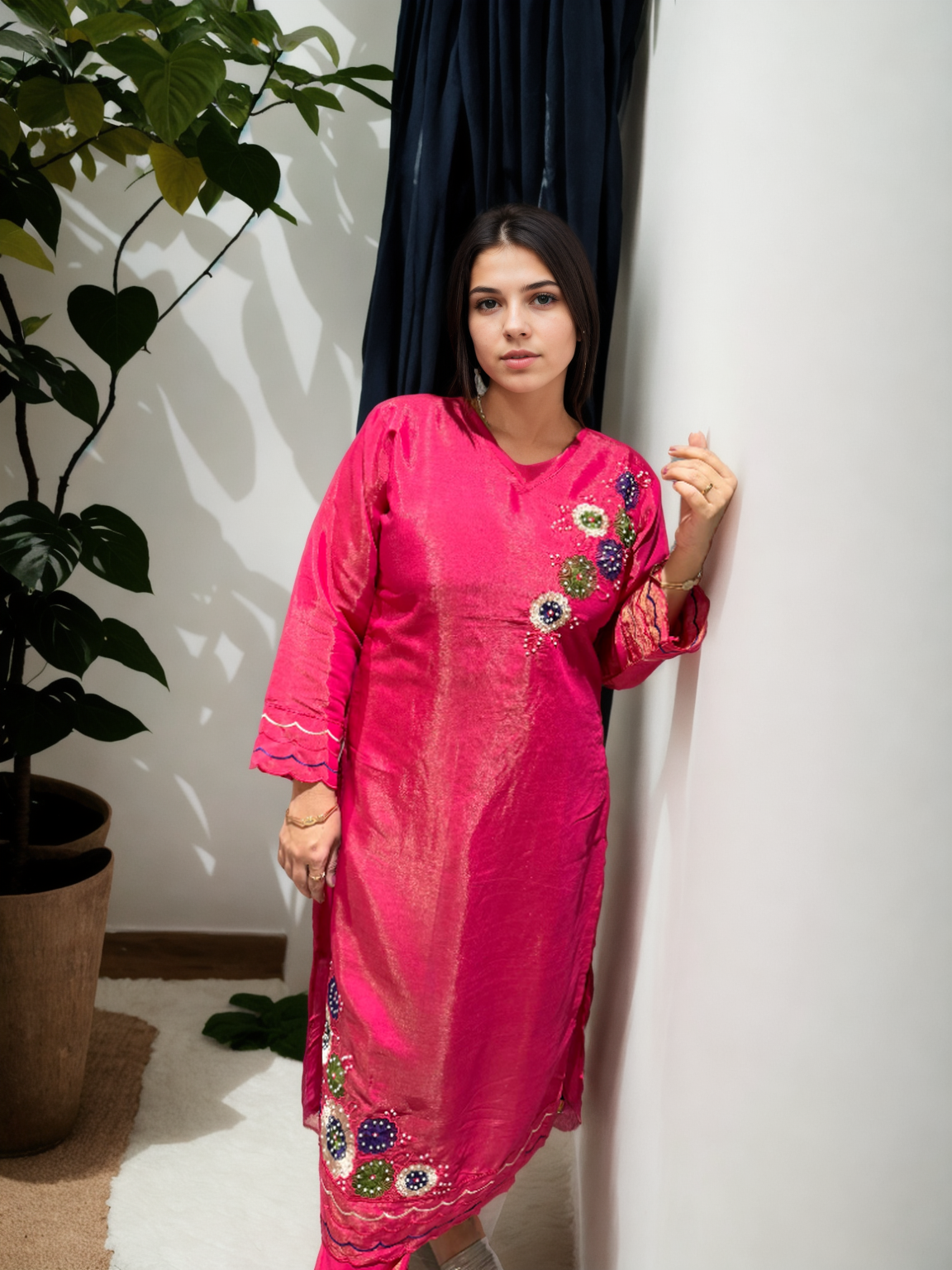 π Shimmer Silk Suit with Digital Dupatta, Embroidery & Pearl Handwork β 3 Colors π