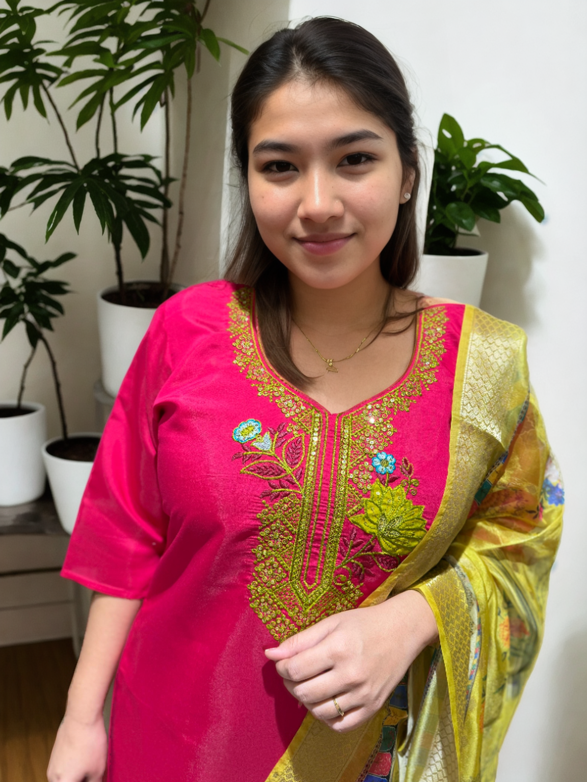 Roman Silk Patch Work Suit with Printed Organza Dupatta