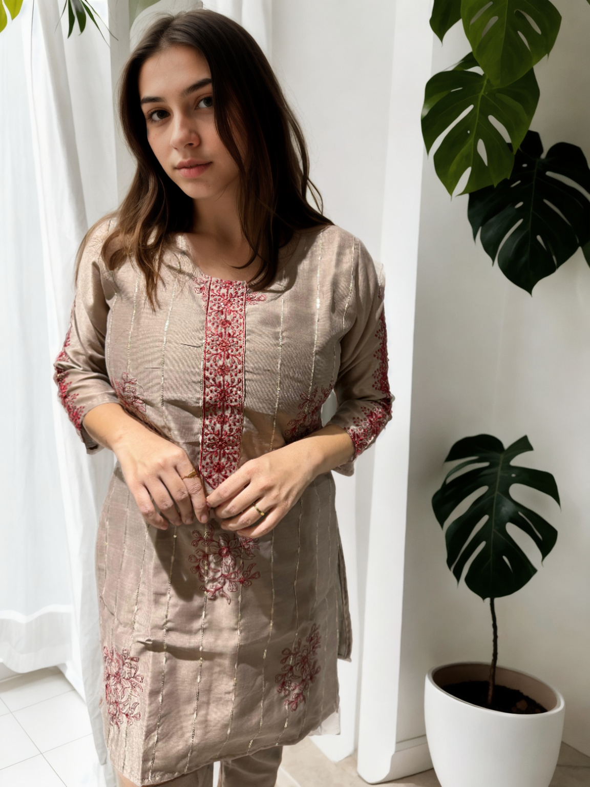 Mocha Rose Embroidered Coord Set – Berlin Silk