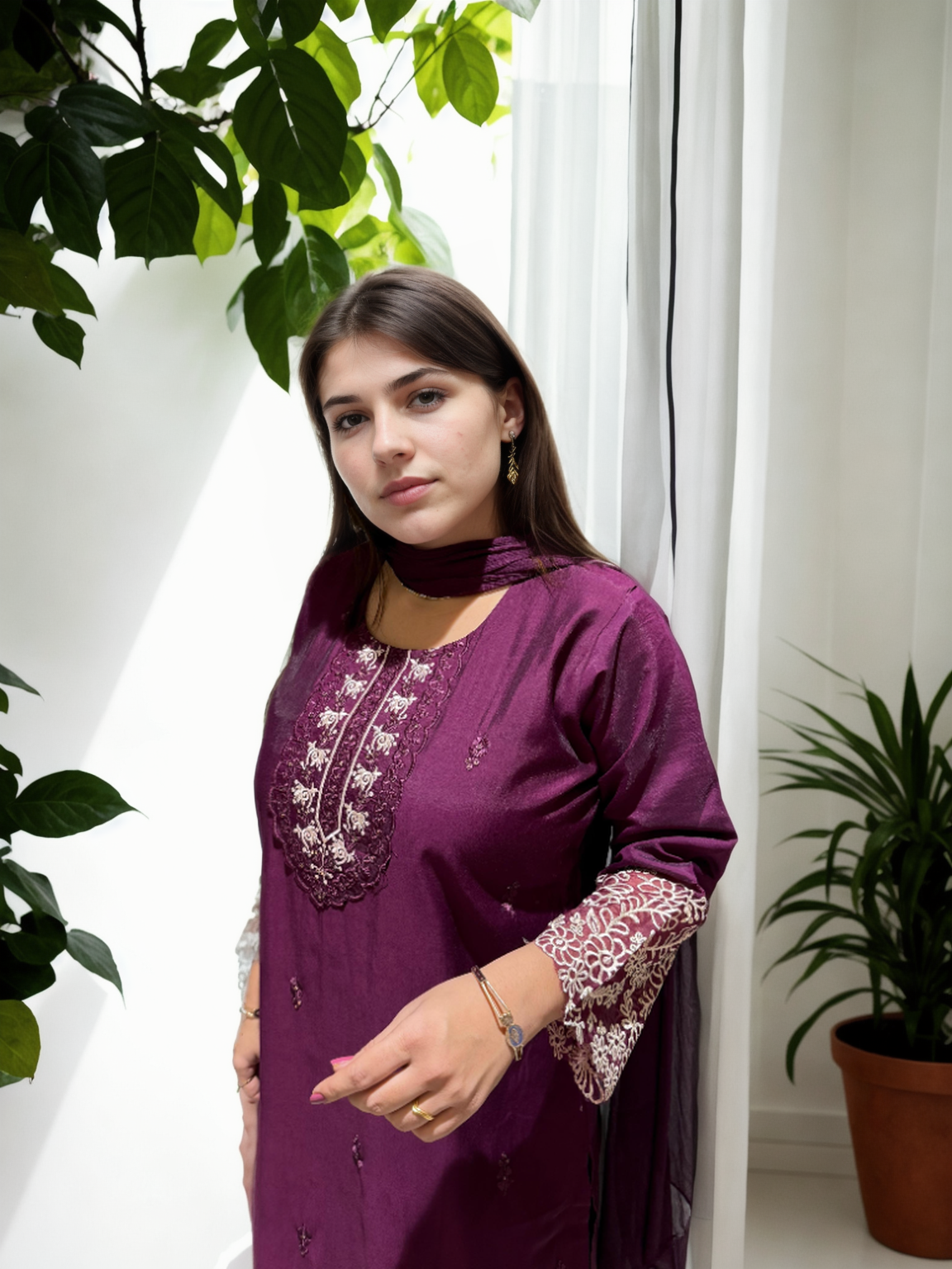 Embroidered Roman Silk Suit Set with Organza Sleeves & Cotton Naznin Dupatta – Signature Edition (5 Colors)