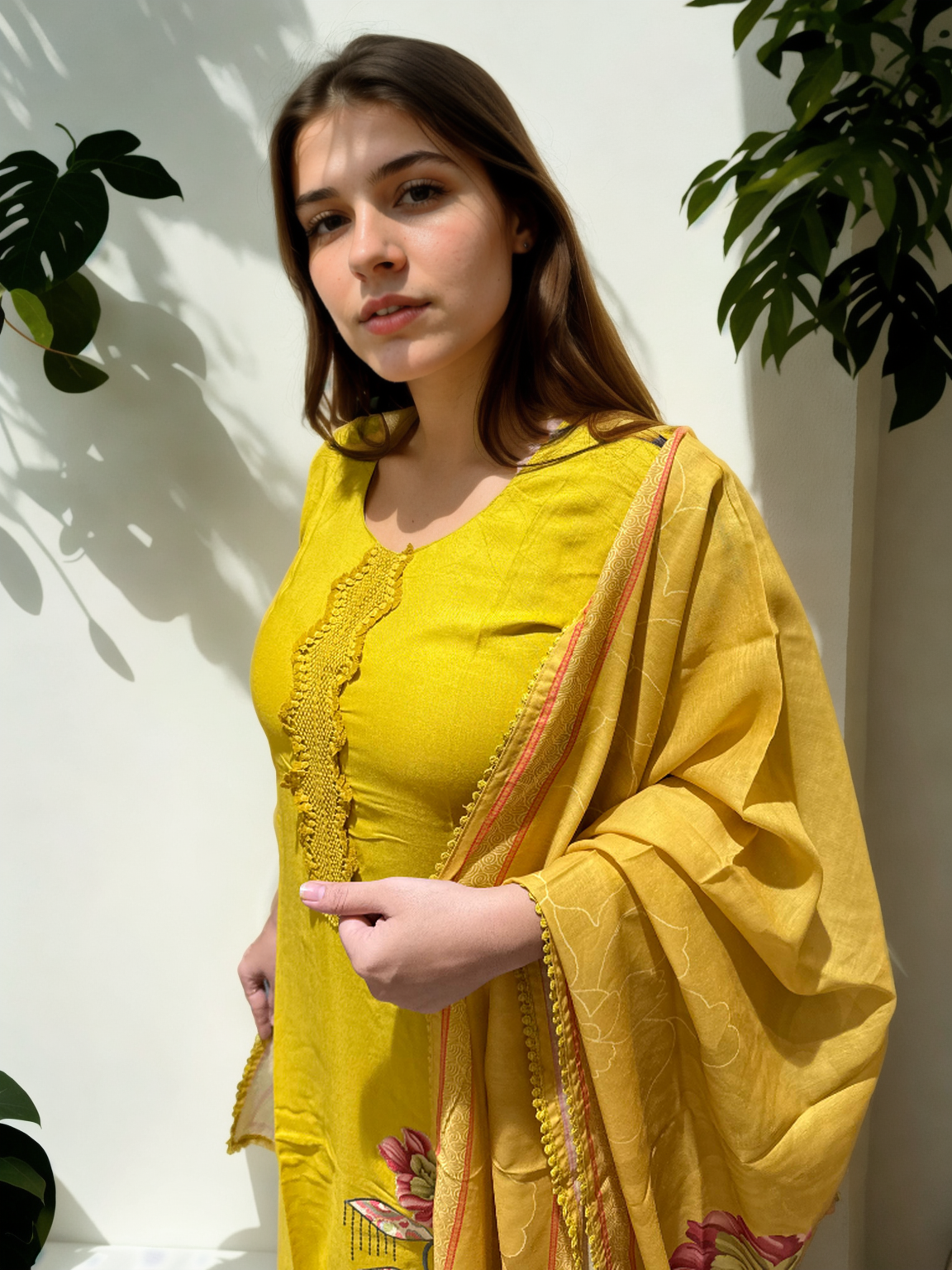 Mustard Yellow Cotton Suit with Digital Embroidery & Printed Dupatta | Signature Collection