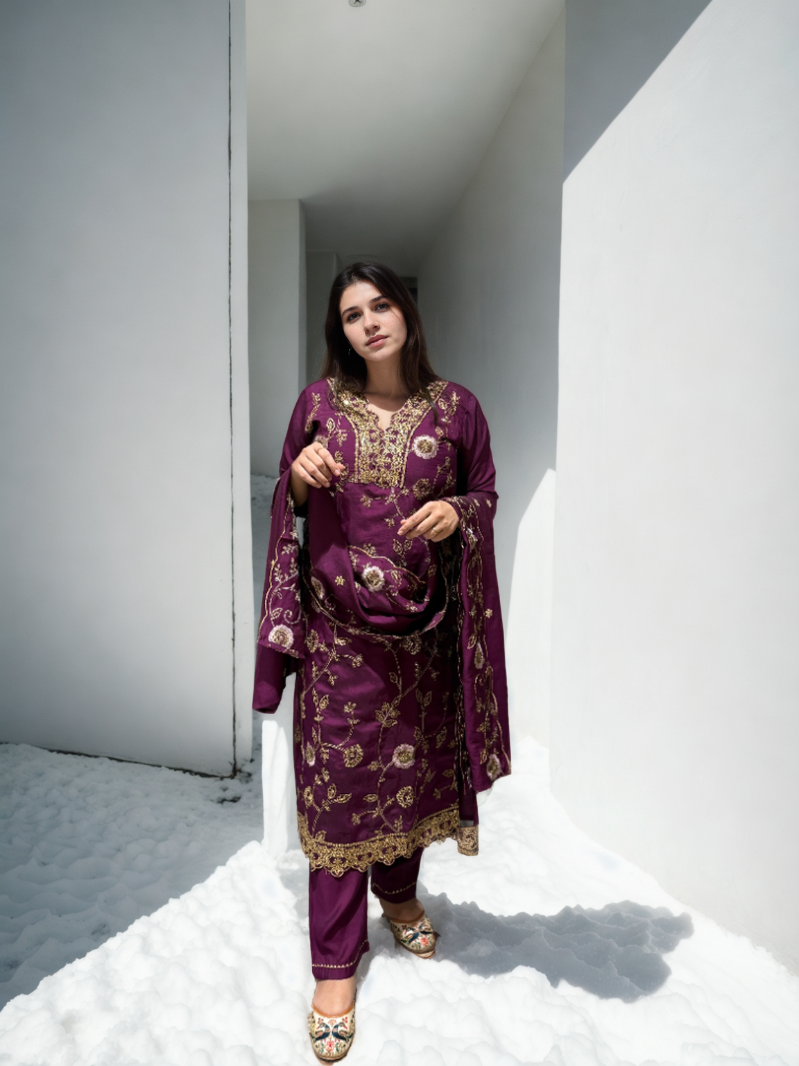 Regal Charm Straight Suit Set with Dupatta