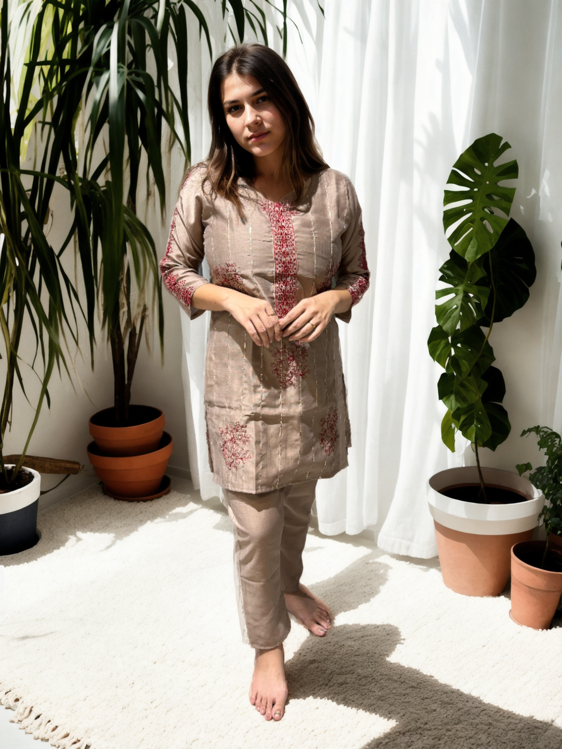 Mocha Rose Embroidered Coord Set – Berlin Silk