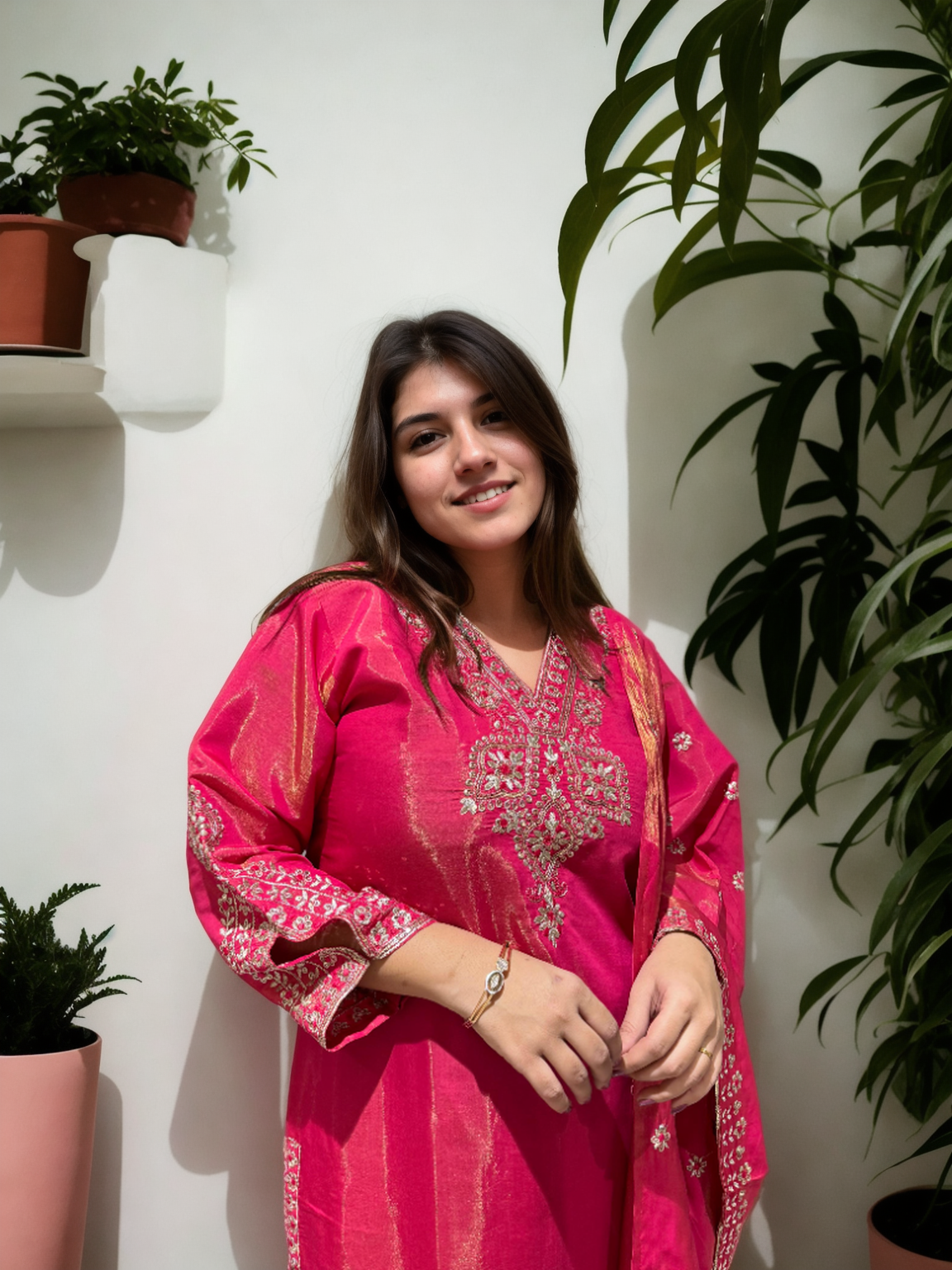 Shimmer Edition Roman Silk Suit Set – Embroidered Dupatta & Sleeves