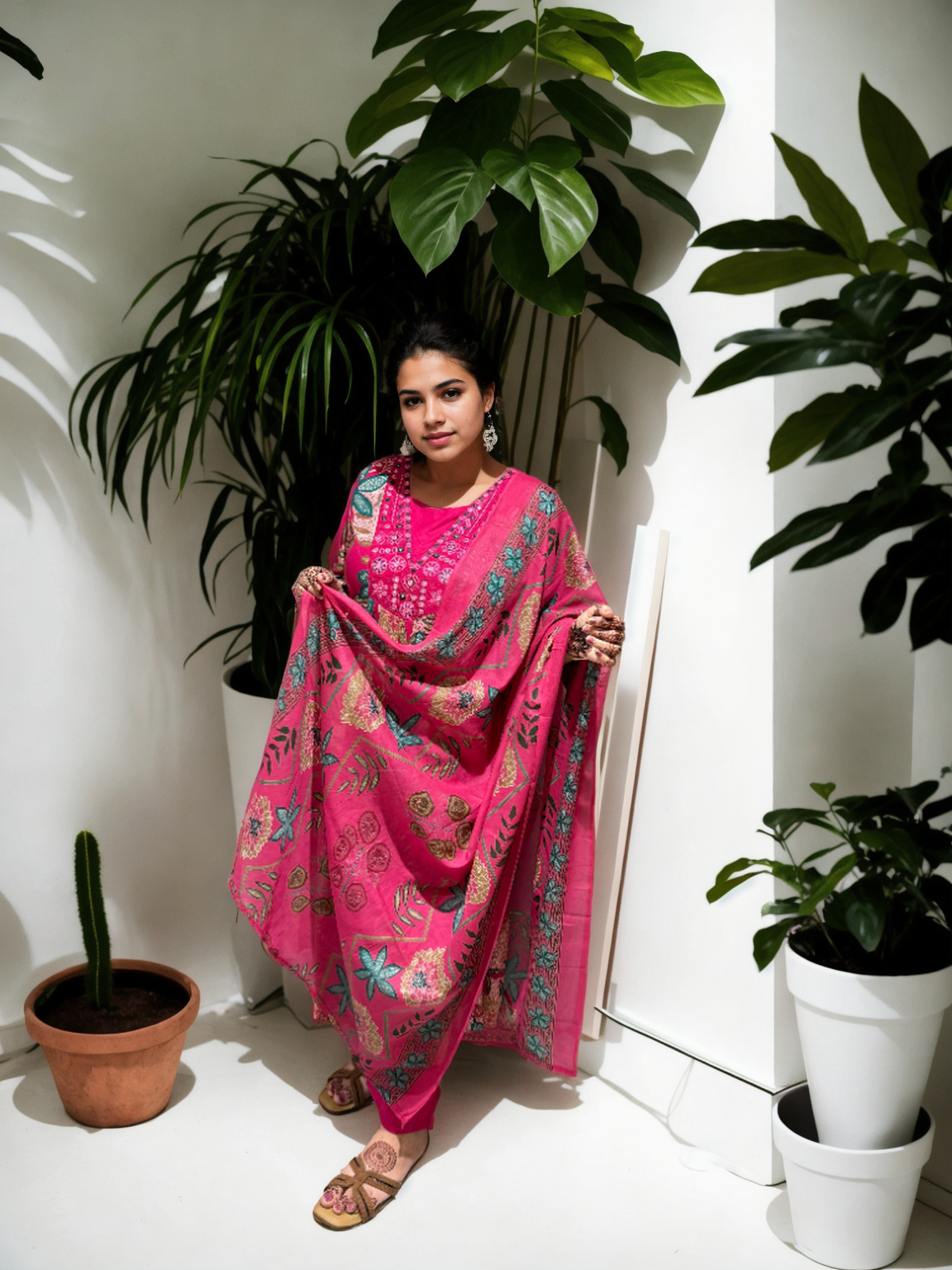 Cotton Ghera 3-Piece Suit Set with Embroidered Neck