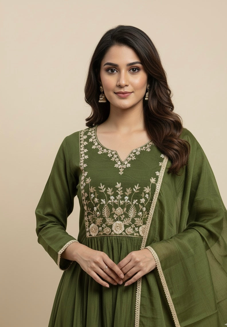 Festive Mul Chanderi Ghera Suit with Zardozi-Tissue Hand Embroidery