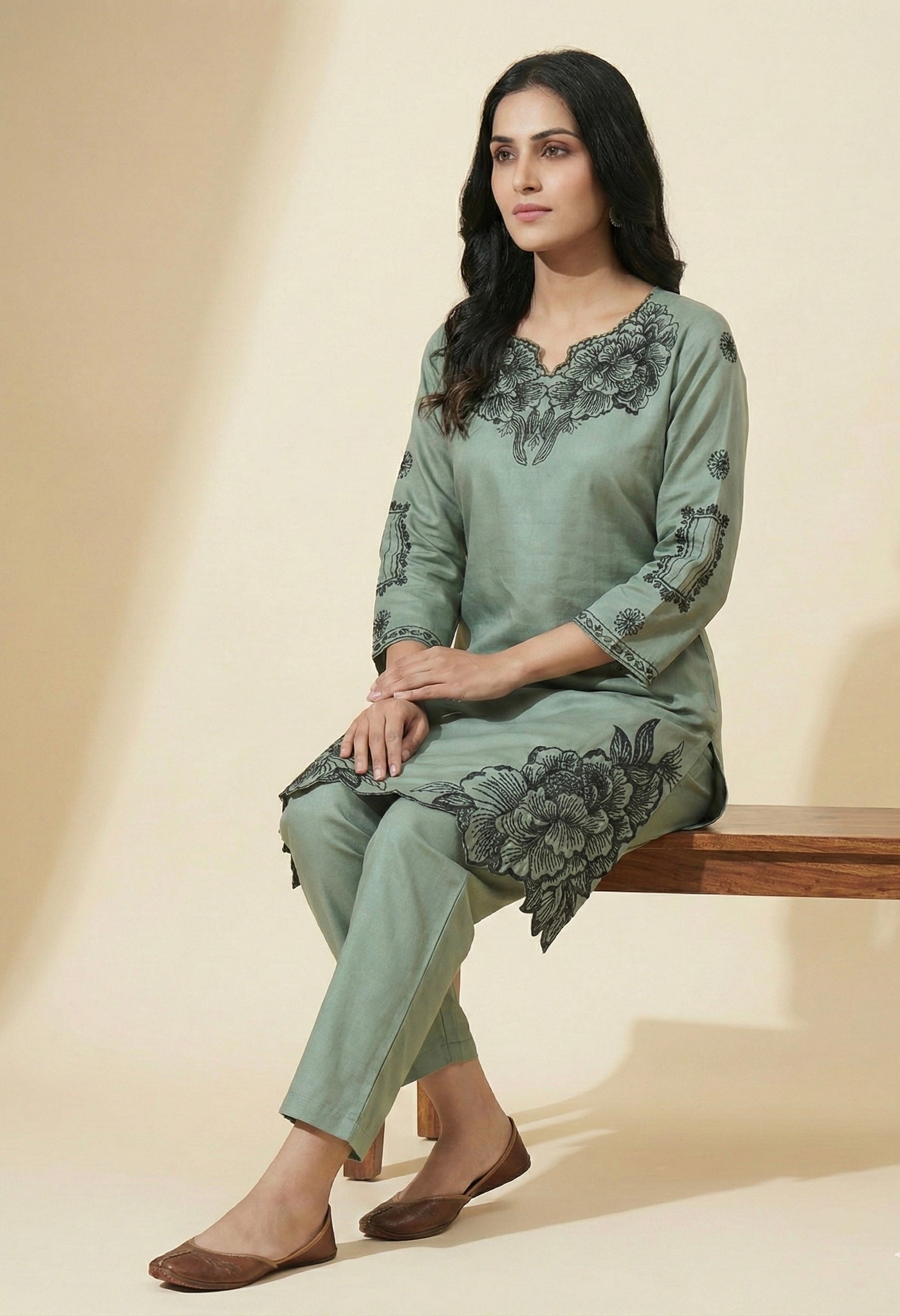 Elegant Floral Embroidered Coord Set