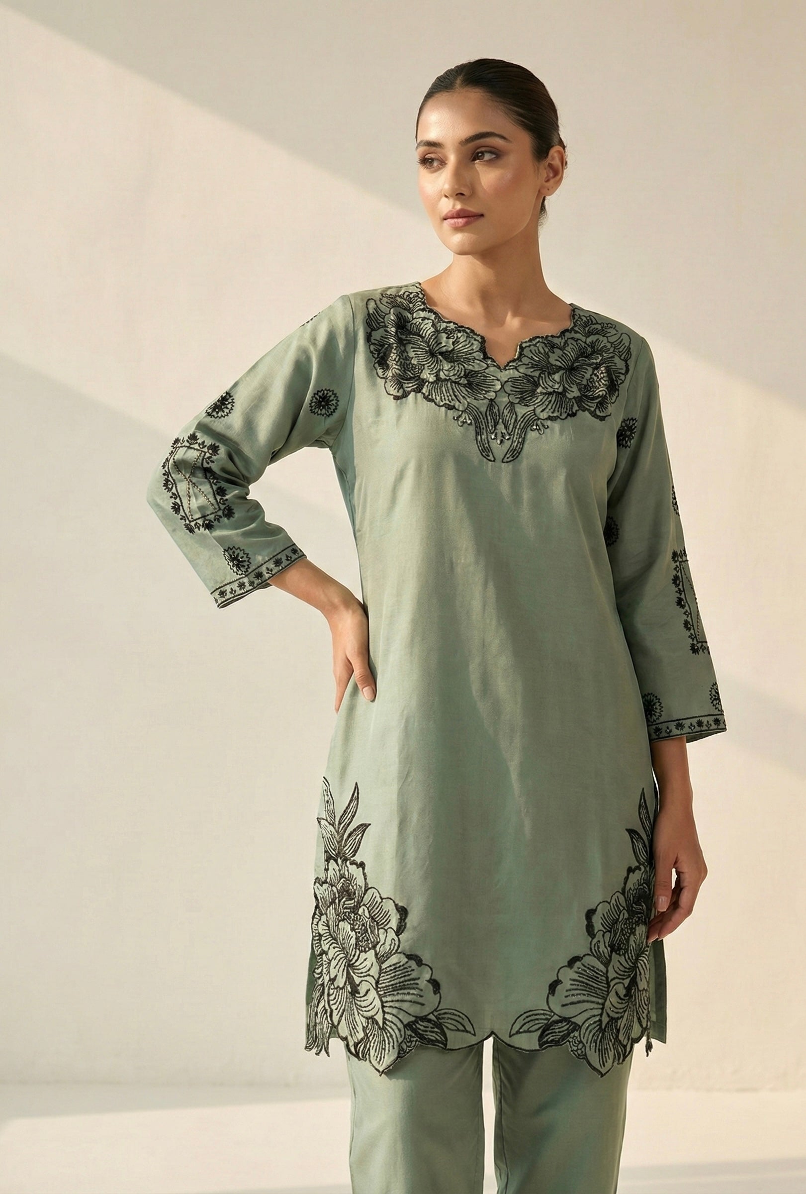 Elegant Floral Embroidered Coord Set