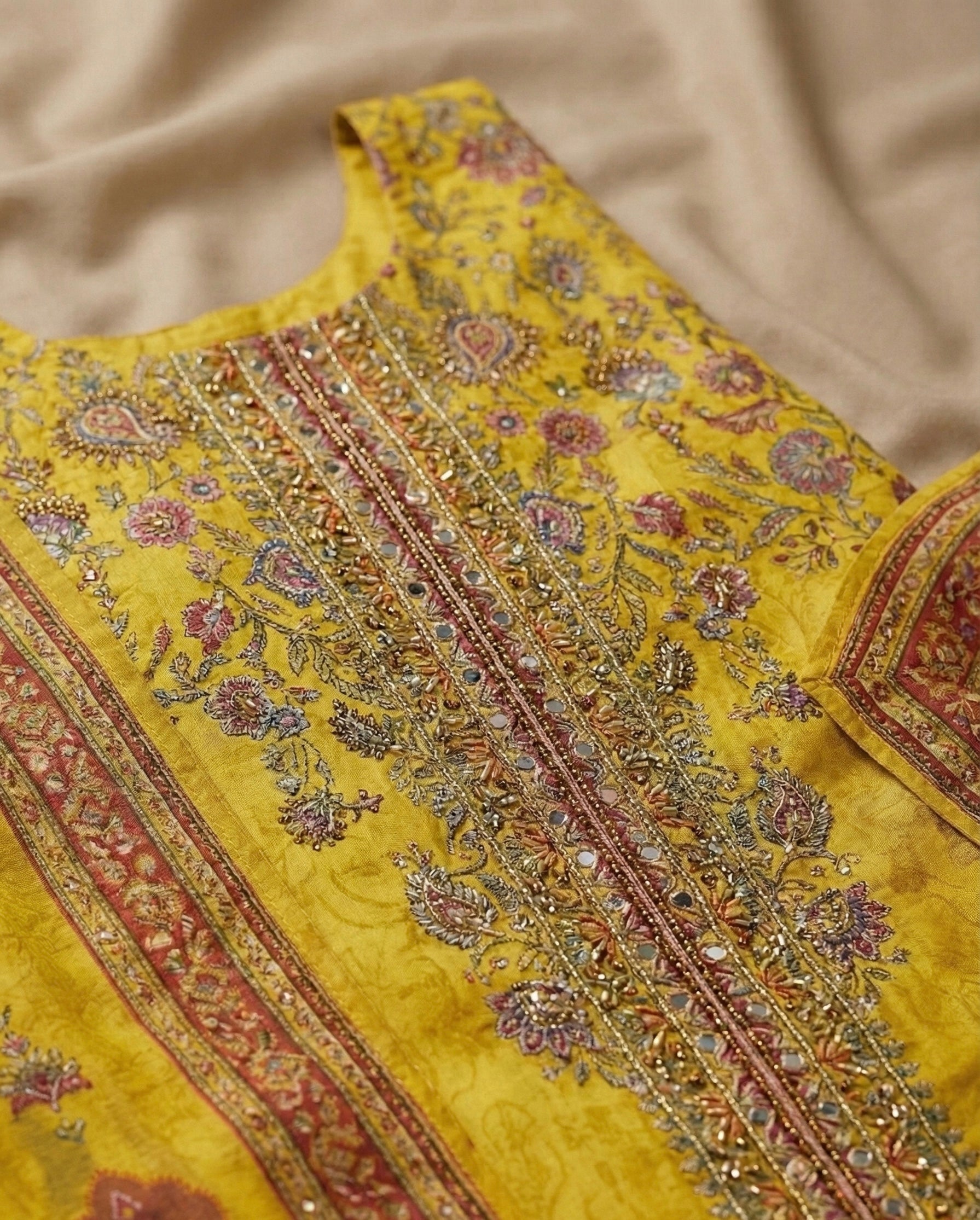 The Golden Radiance: Premium Chinon Silk Handcrafted Set