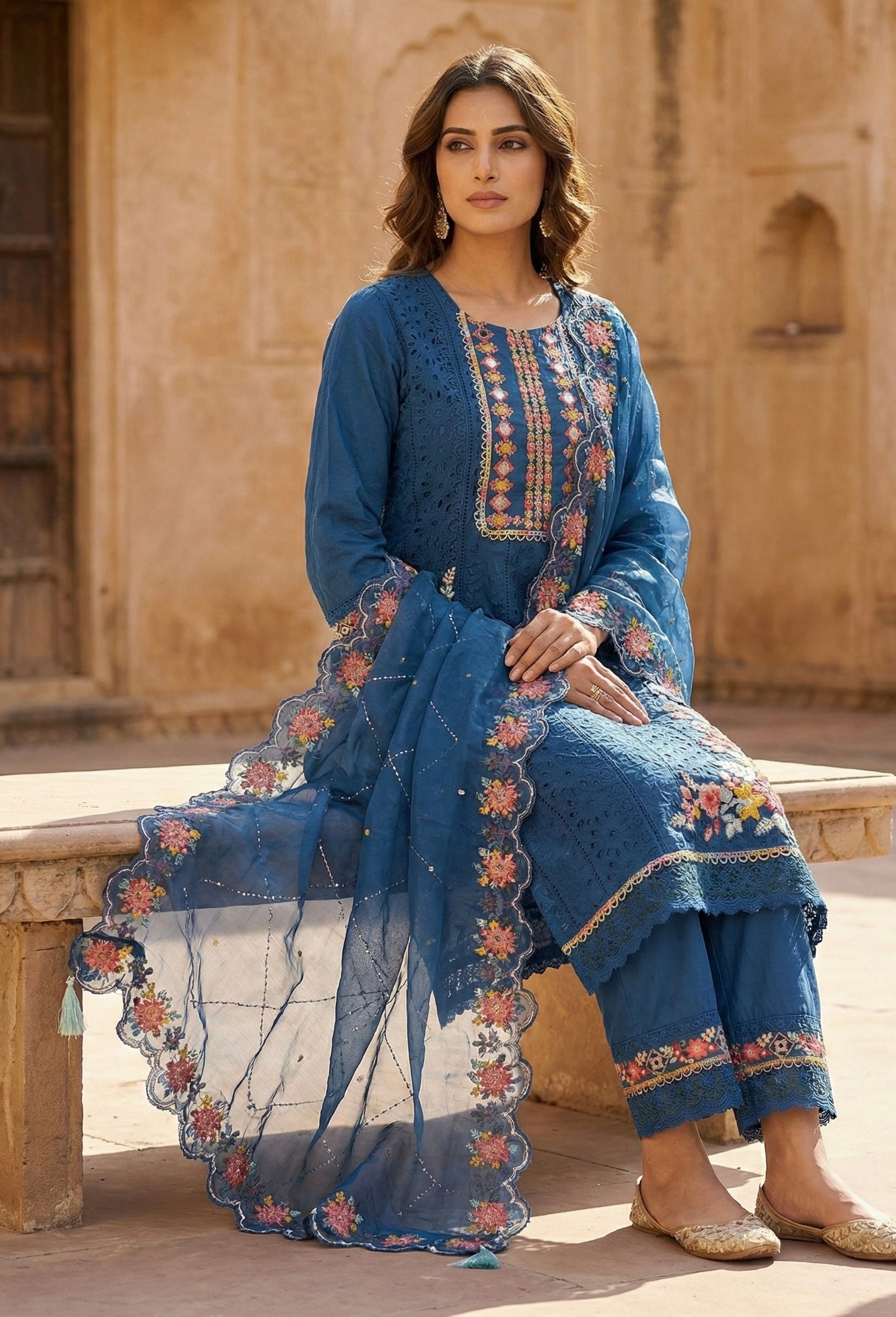 The Royal Indigo Edit: Signature Handwork & Organza Ensemble