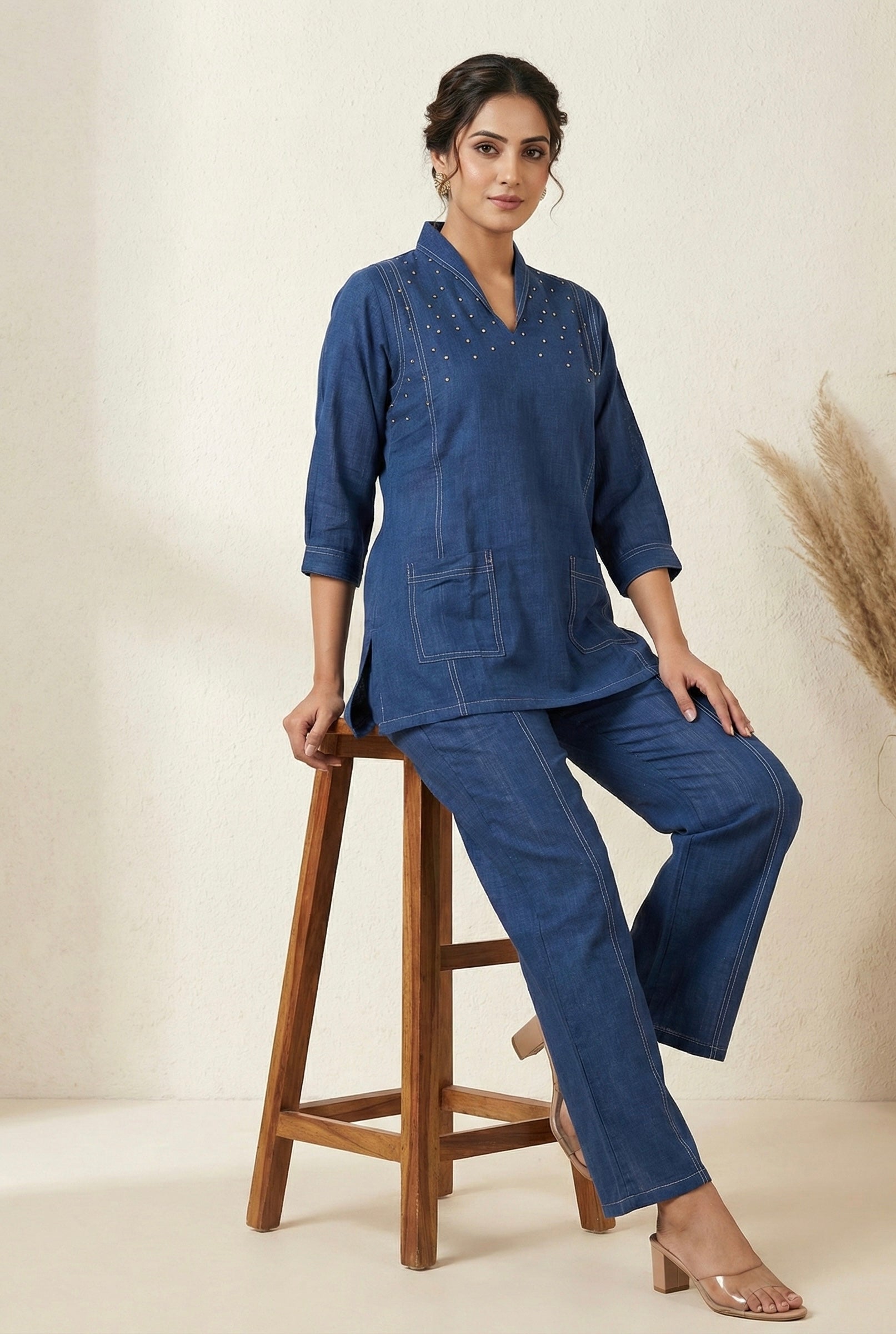 The Denim Illusion: Handcrafted Khadi Co-ord Set