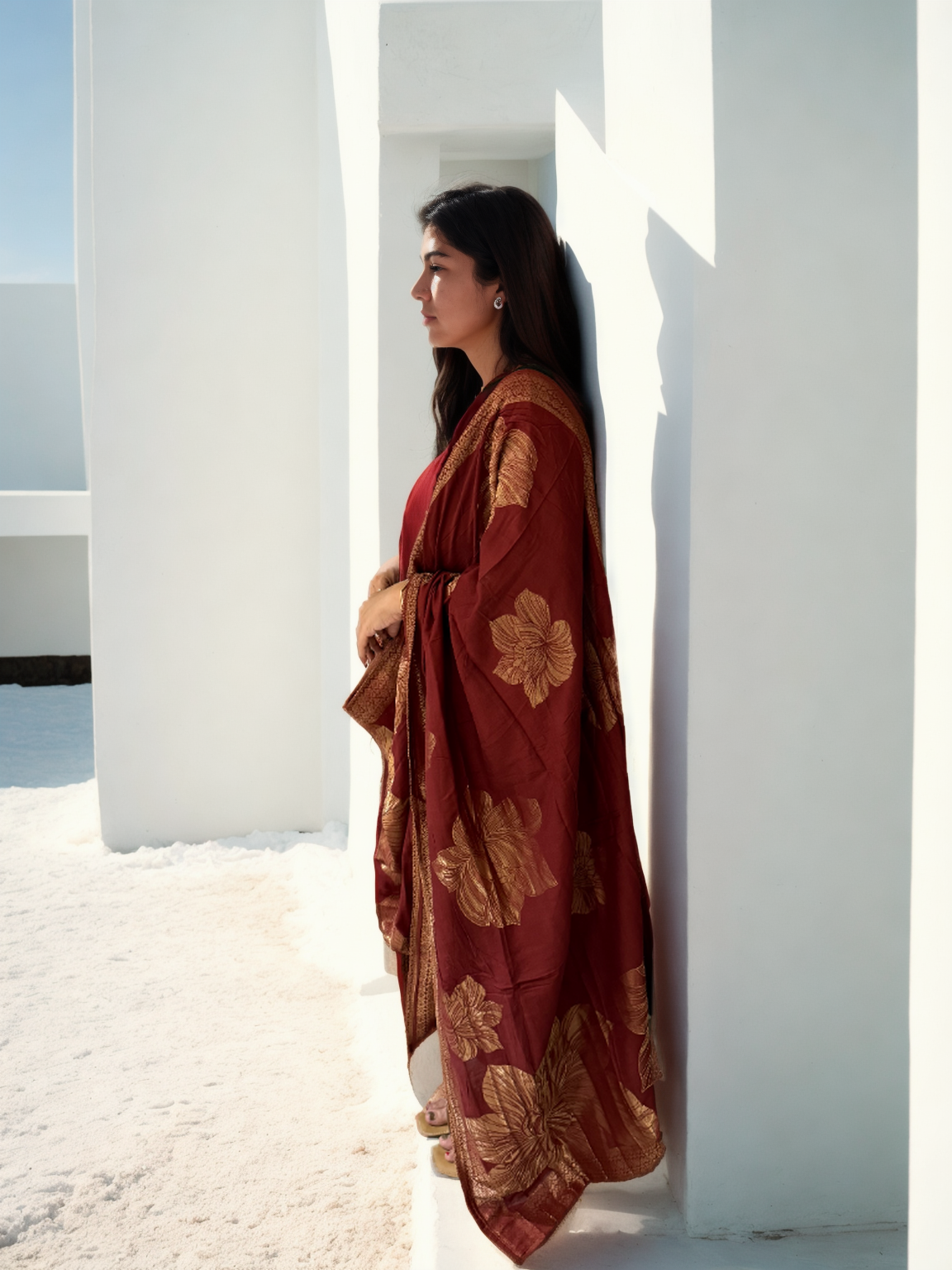 Deep Maroon Rangila Silk Suit with Hand Embroidery & Muslin Foil Dupatta