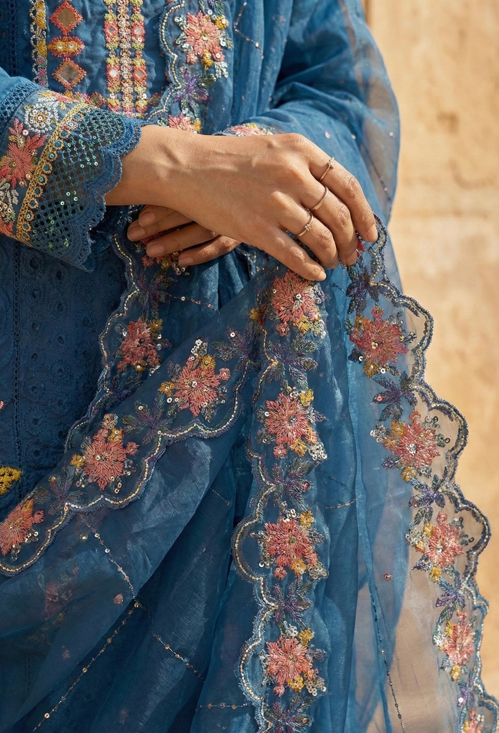 The Royal Indigo Edit: Signature Handwork & Organza Ensemble