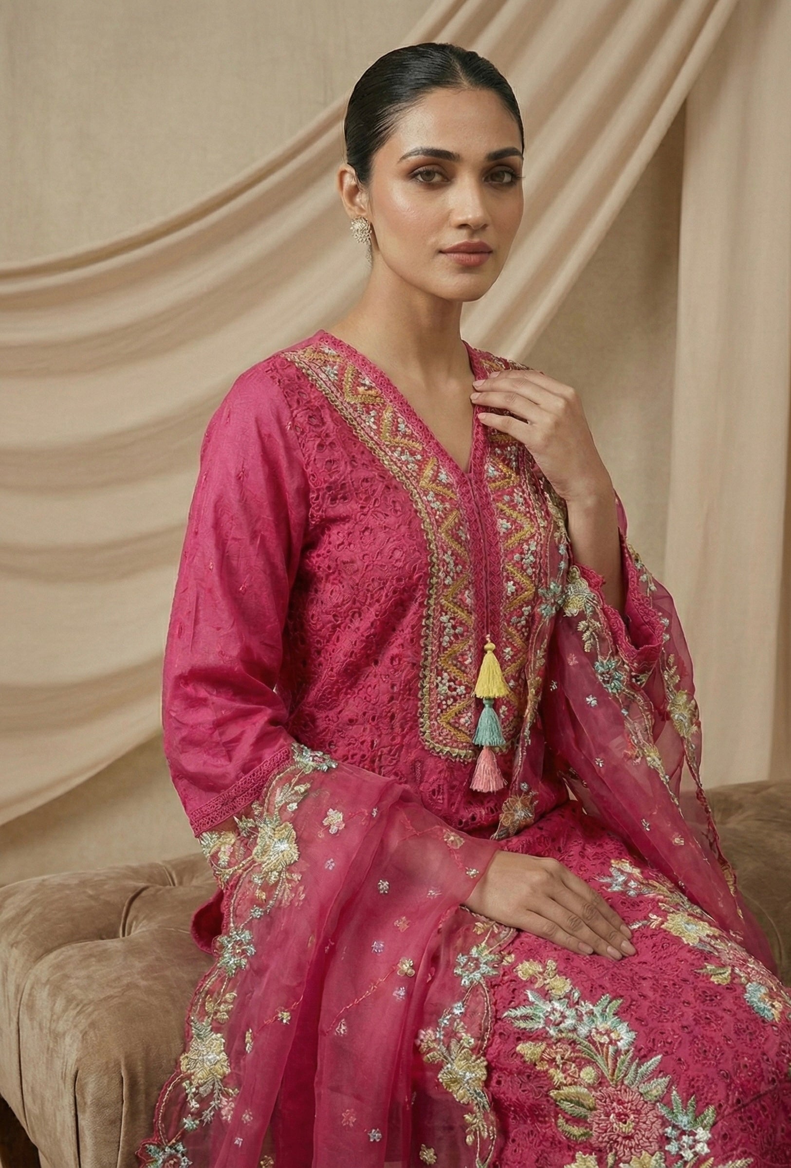 The Rani Pink Handcrafted Luxe Set | Heavy Cotton & Organza Signature Edition