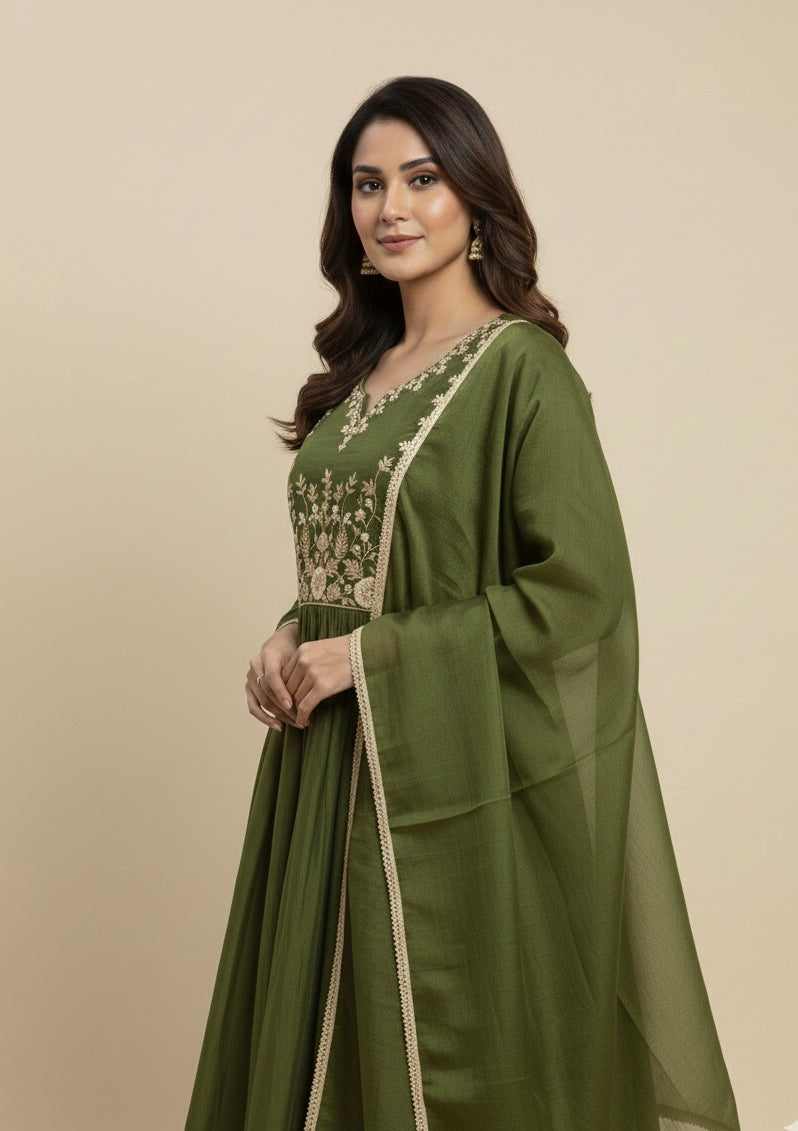 Festive Mul Chanderi Ghera Suit with Zardozi-Tissue Hand Embroidery
