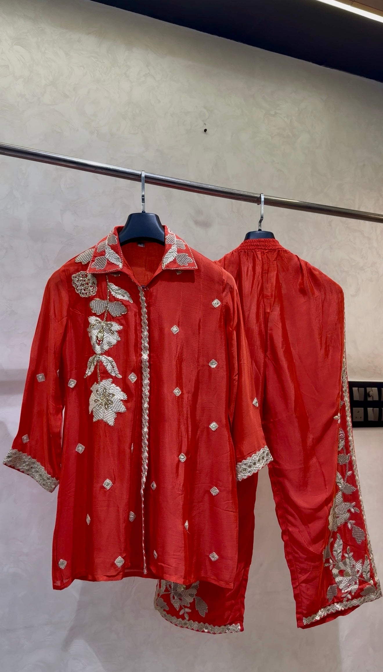The Royal Rust: Pure Chinon Co-ord with Heavy Handwork