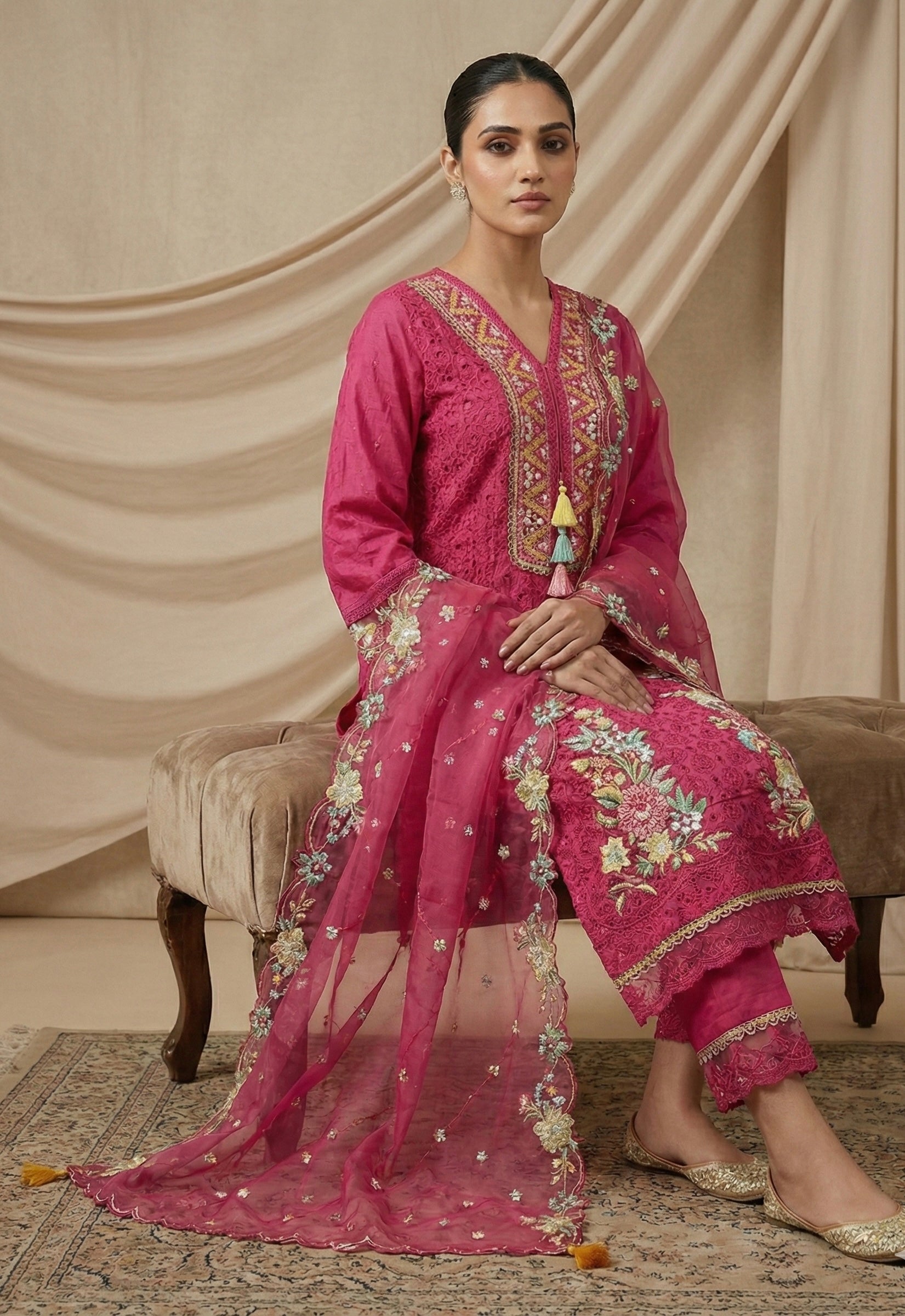 The Rani Pink Handcrafted Luxe Set | Heavy Cotton & Organza Signature Edition