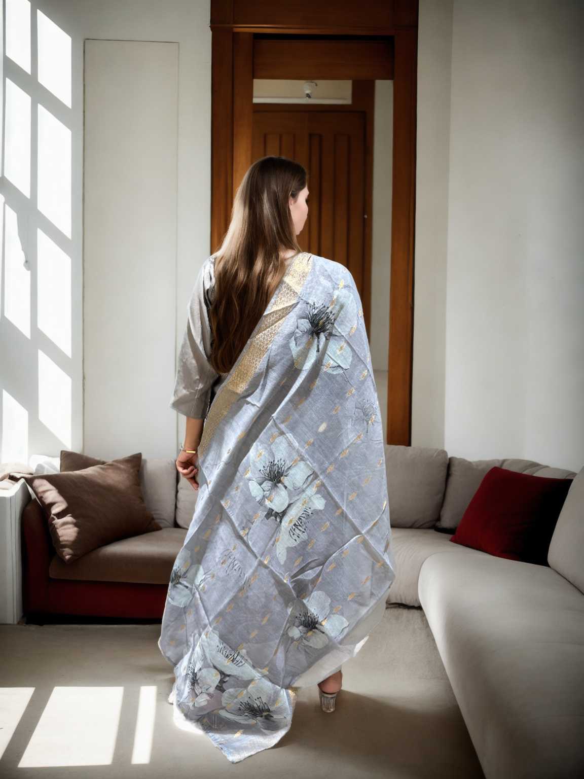 MeeraSetu Roman Elegance – Rose Pink Handwork Kurti Set with Chanderi Dupatta