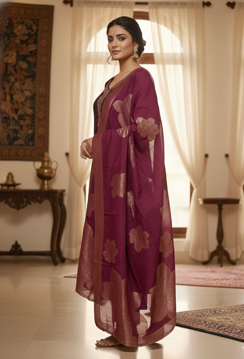 Rangila Silk Suit Set with Handwork & Muslin Dupatta (Latkan Detail) – M to XXL