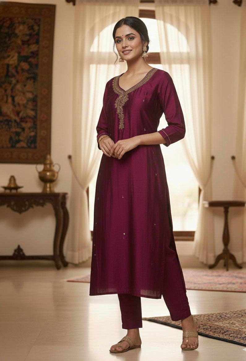 Rangila Silk Suit Set with Handwork & Muslin Dupatta (Latkan Detail) – M to XXL