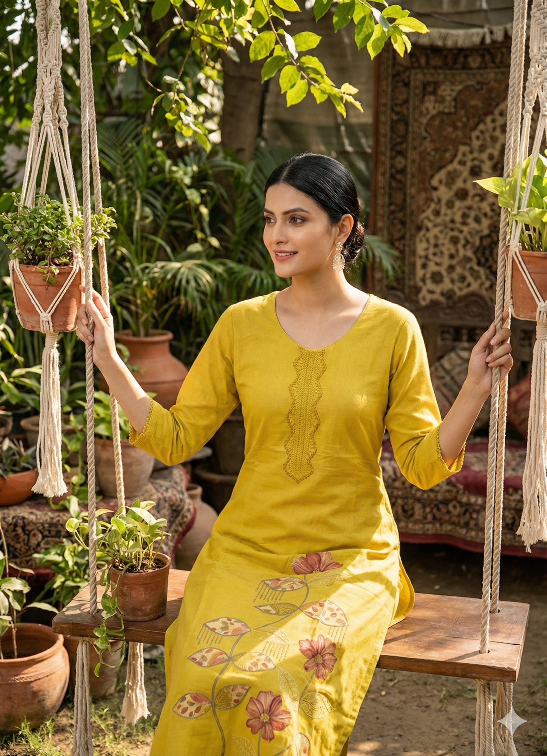 Mustard Yellow Cotton Suit with Digital Embroidery & Printed Dupatta | Signature Collection