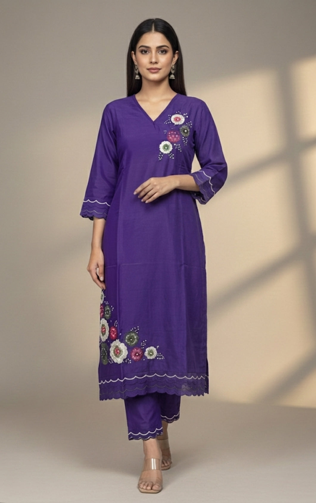 Shimmer Silk Suit with Digital Dupatta, Embroidery & Pearl Handwork – 3 Colors