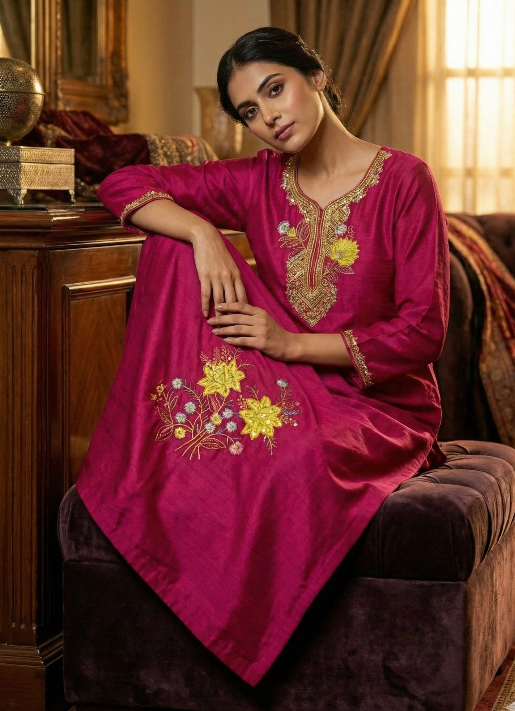 Roman Silk Patch Work Suit with Printed Organza Dupatta