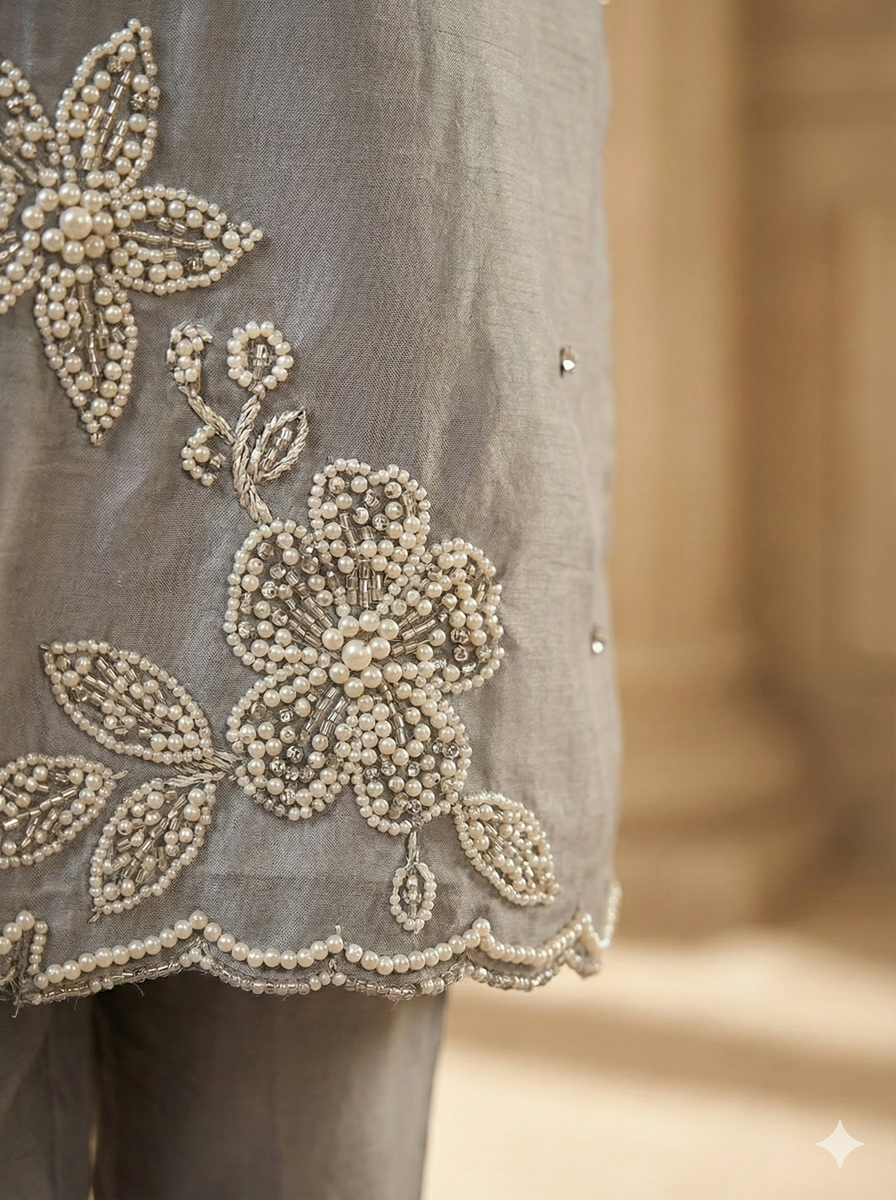 Pure Pearl Handwork Roman Silk Suit Set with Chanderi Dupatta (M-5xl)