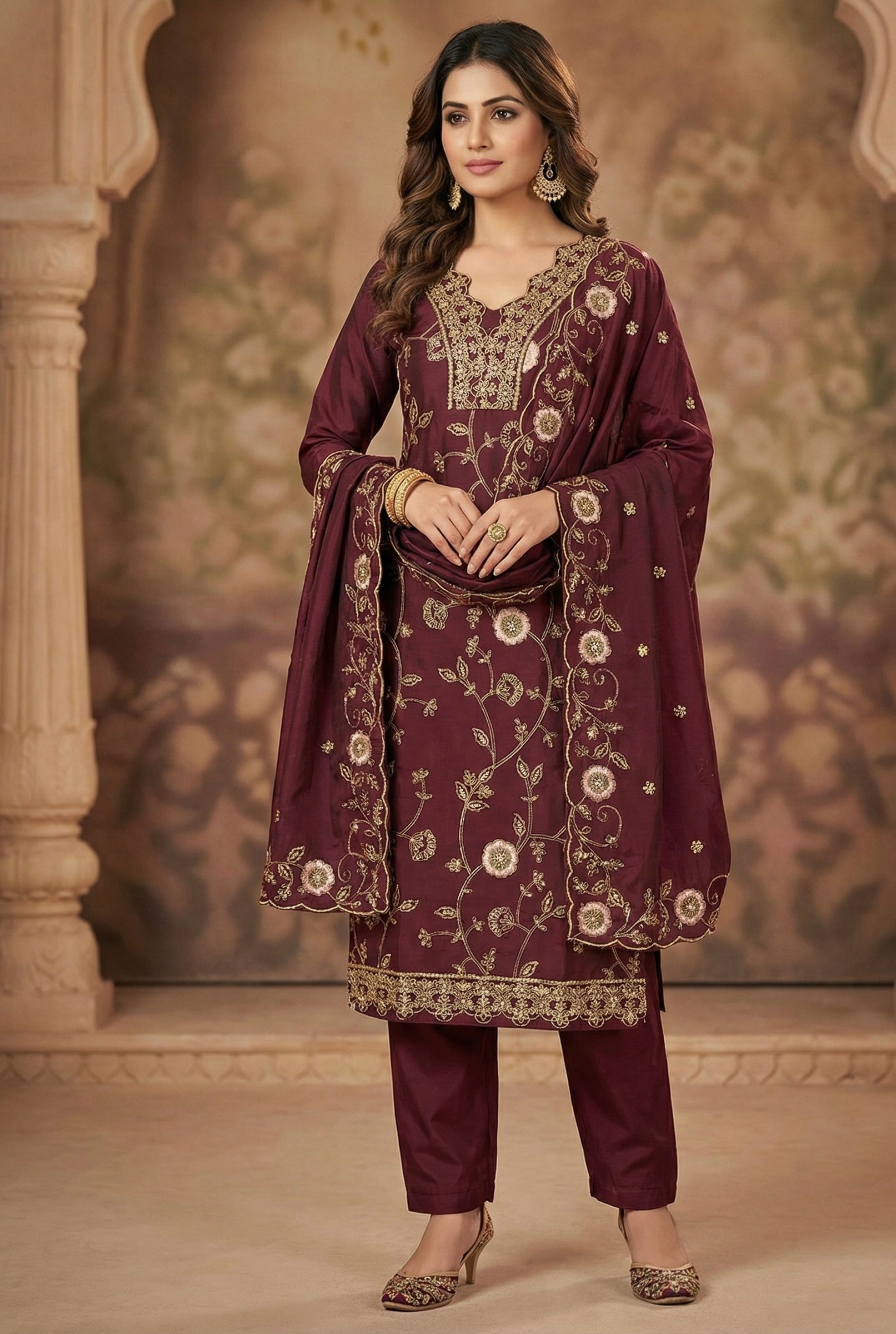 Regal Charm Straight Suit Set with Dupatta