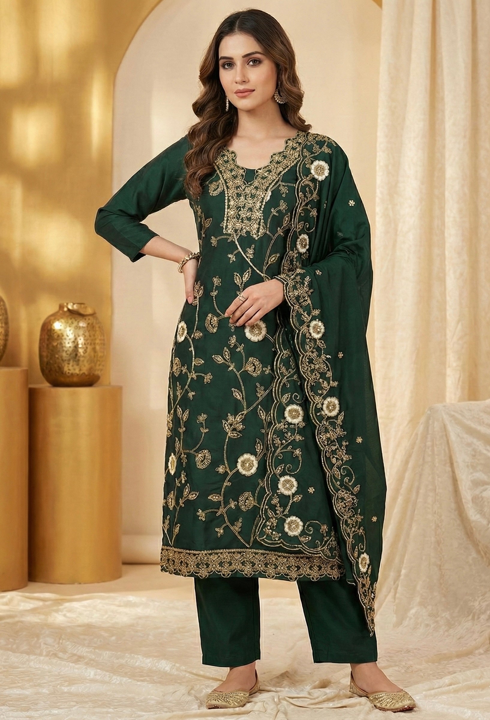 Regal Charm Straight Suit Set with Dupatta