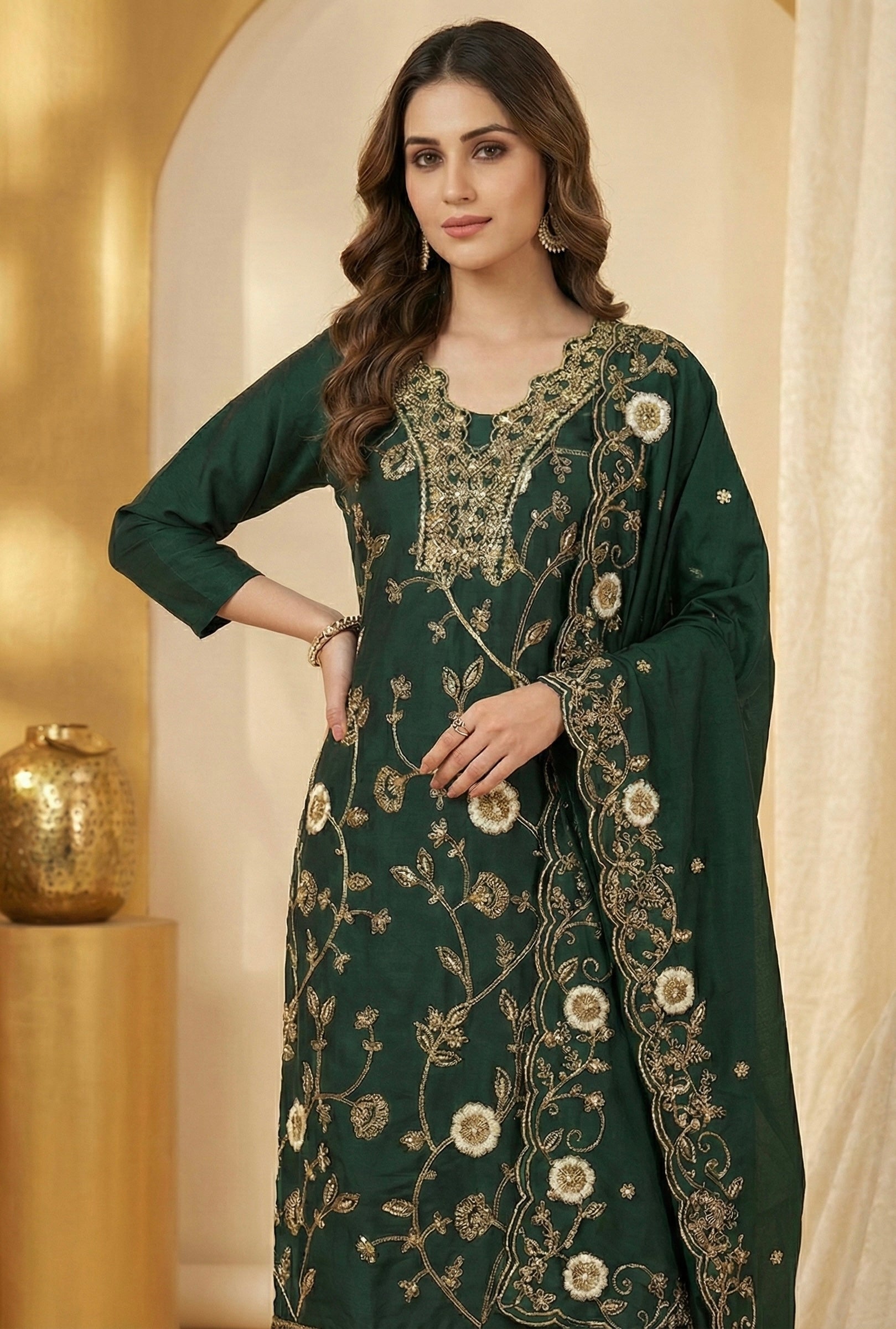 Regal Charm Straight Suit Set with Dupatta