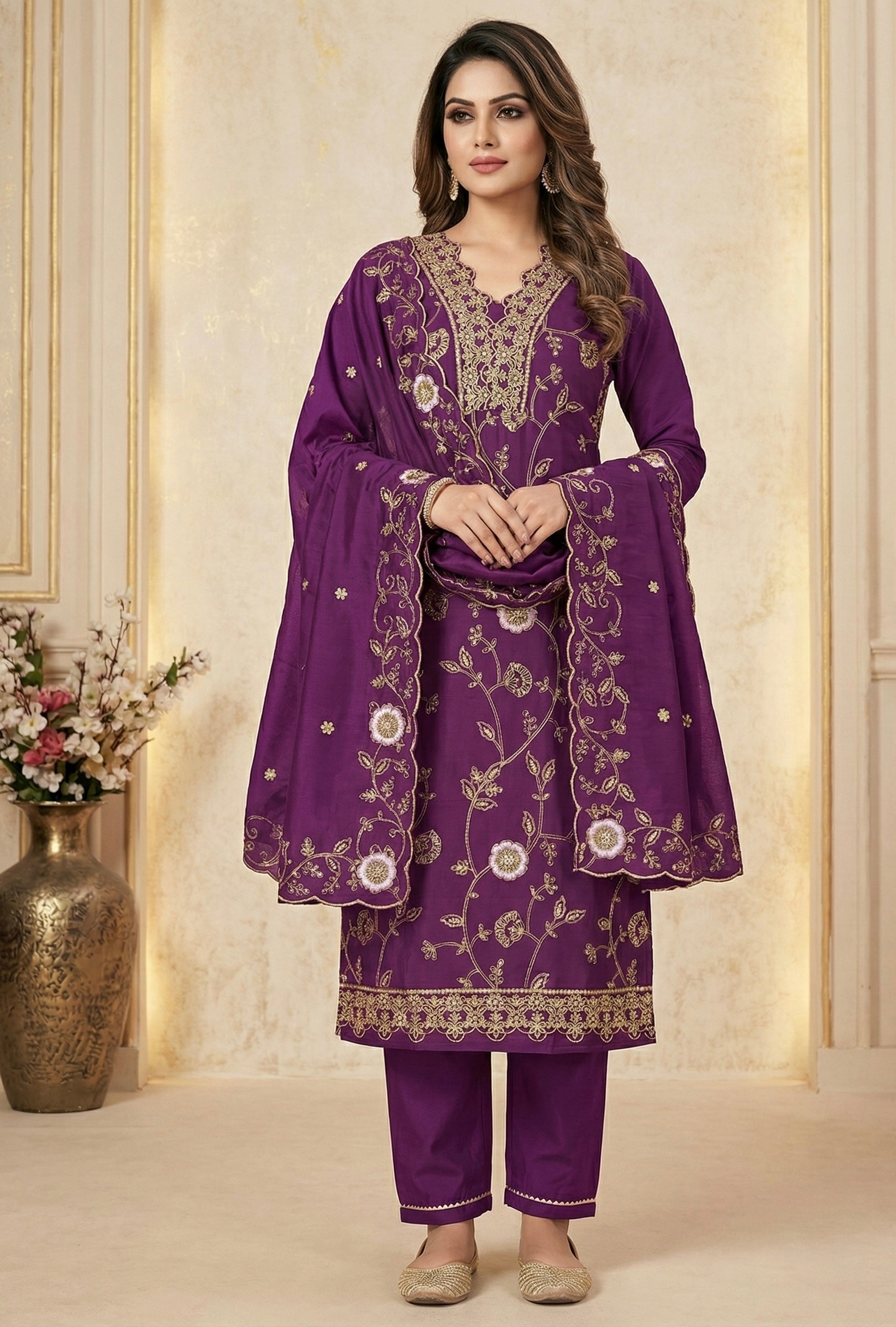 Regal Charm Straight Suit Set with Dupatta