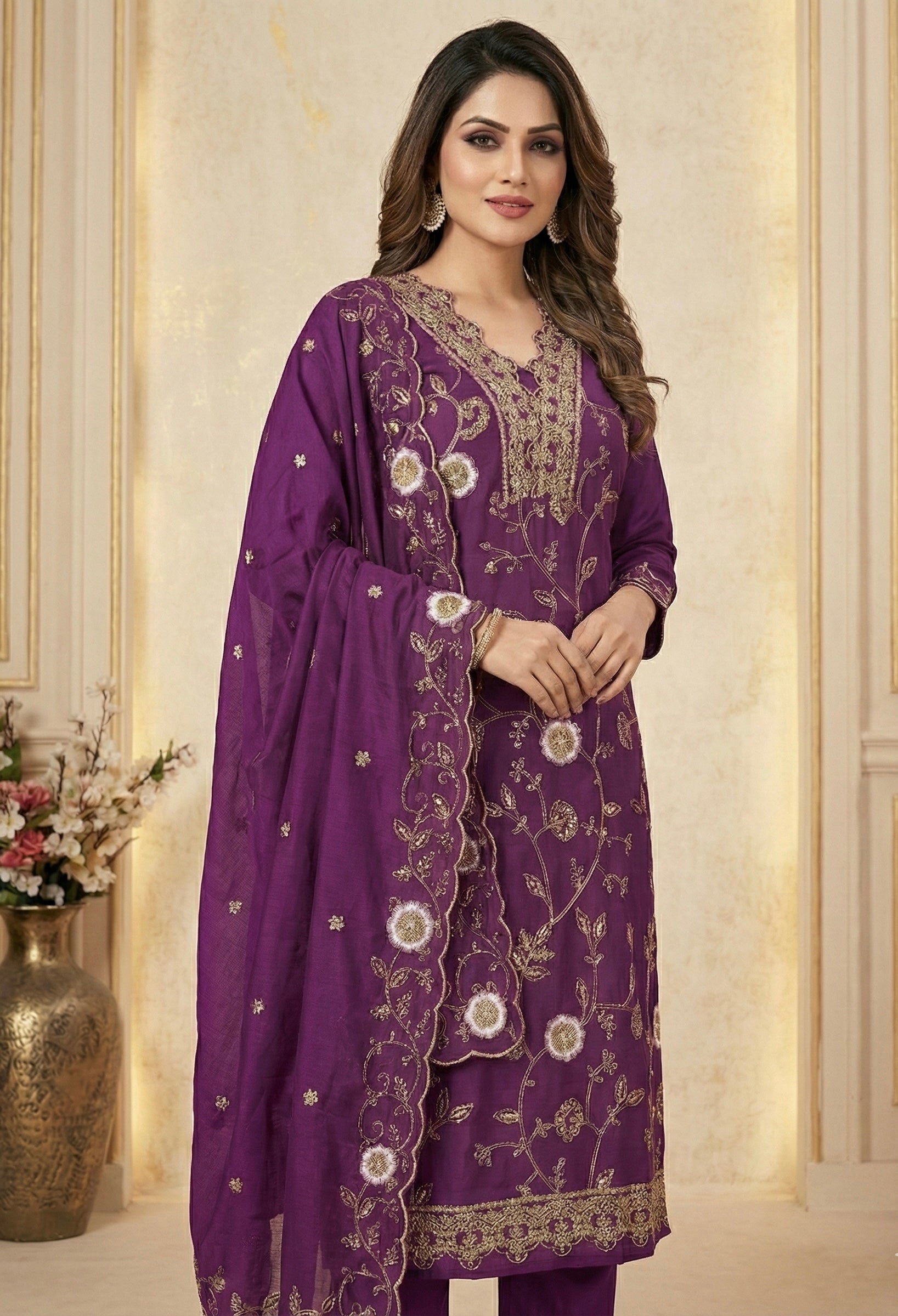 Regal Charm Straight Suit Set with Dupatta