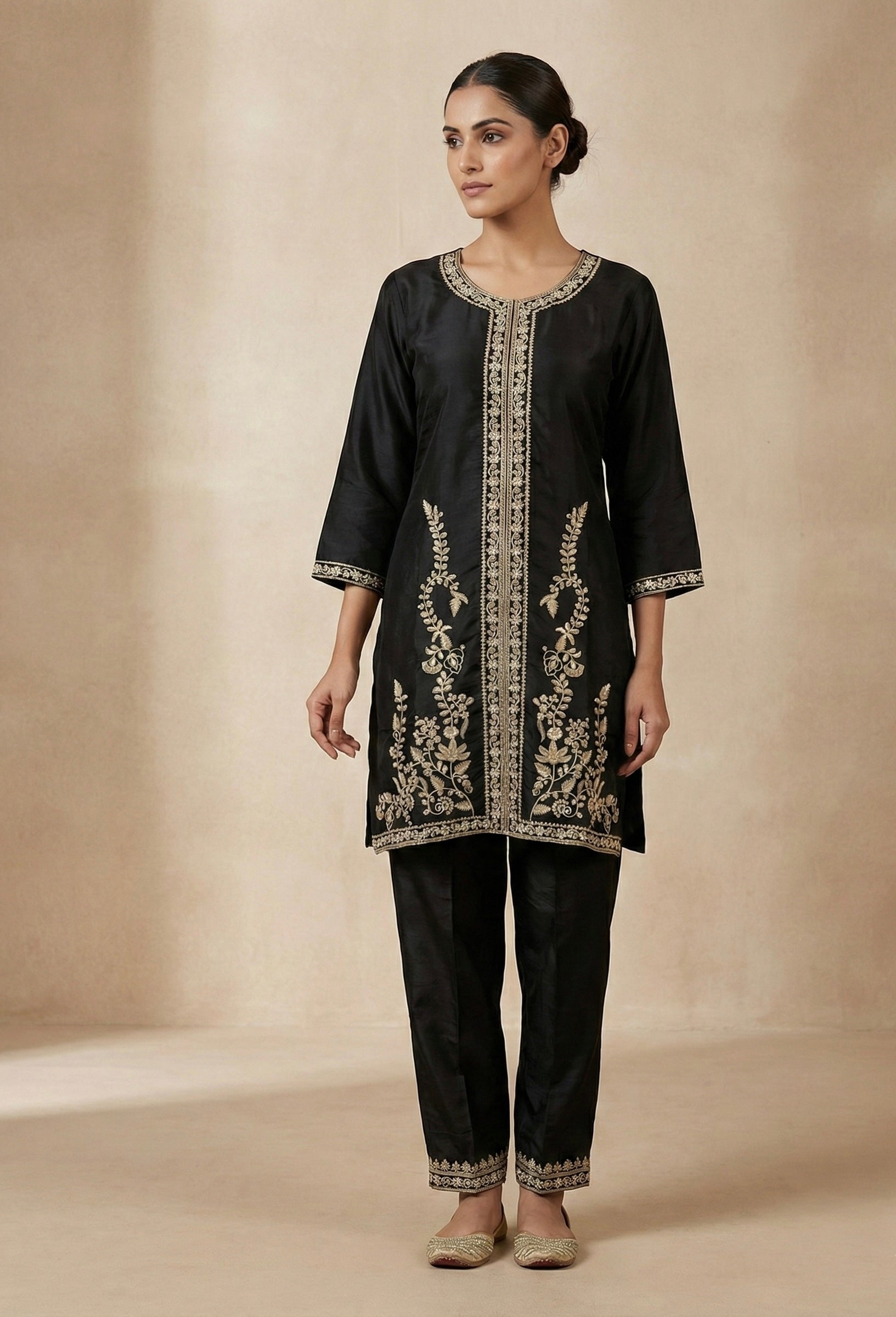 Royal Black Embroidered Coord Set – Gold Threadwork