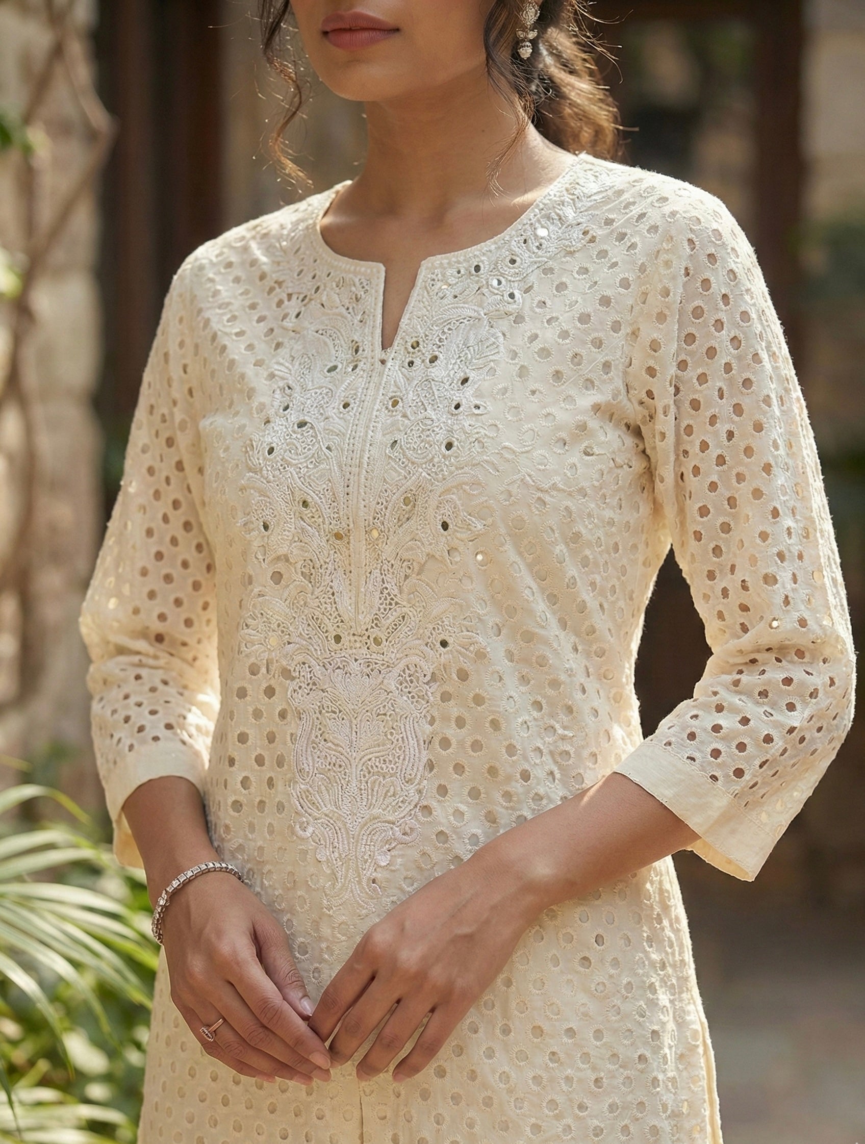 Safa White Cotton Coord Set with Embroidery & Pocket Pants |Signature Collection